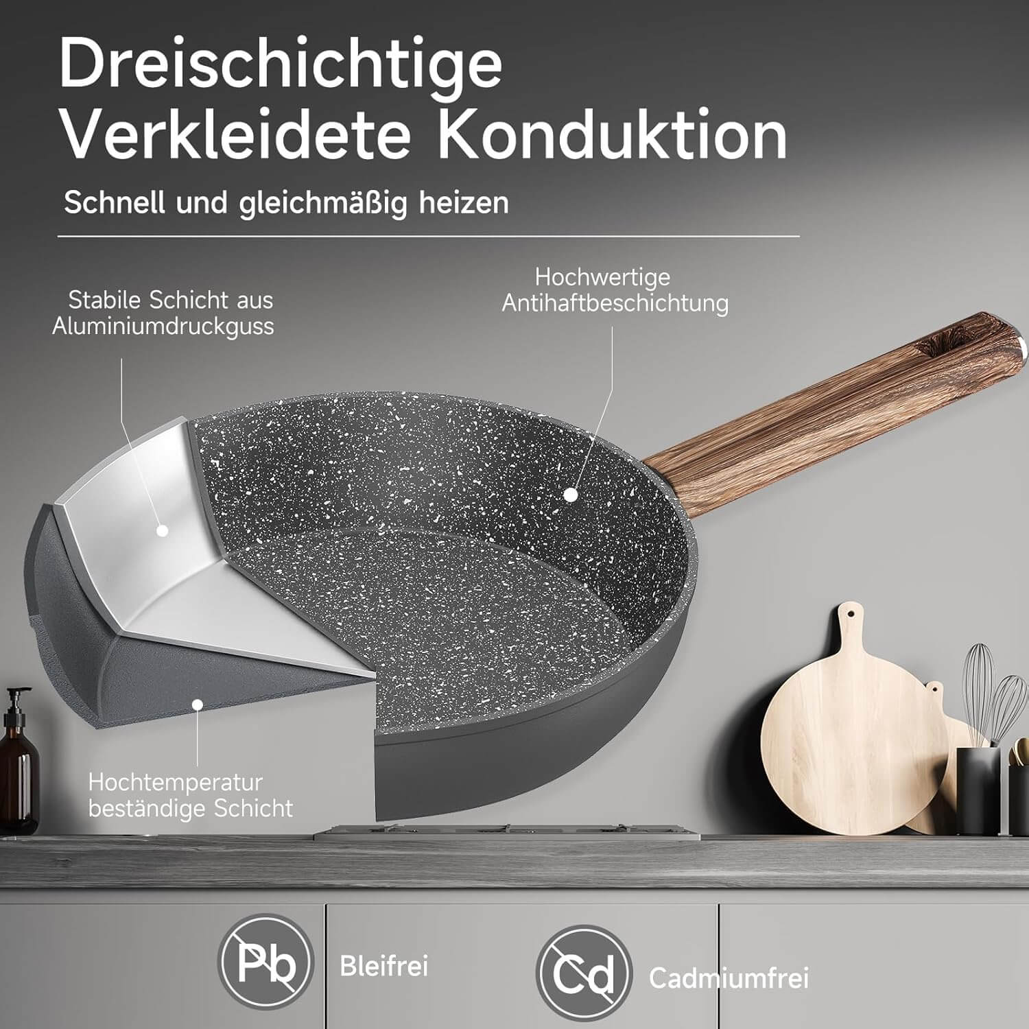10-teiliges Topfset Induktion Antihaft, hitzebeständig, aus Aluminium mit Glasdeckeln ideal für alle Herdarten - Image 3