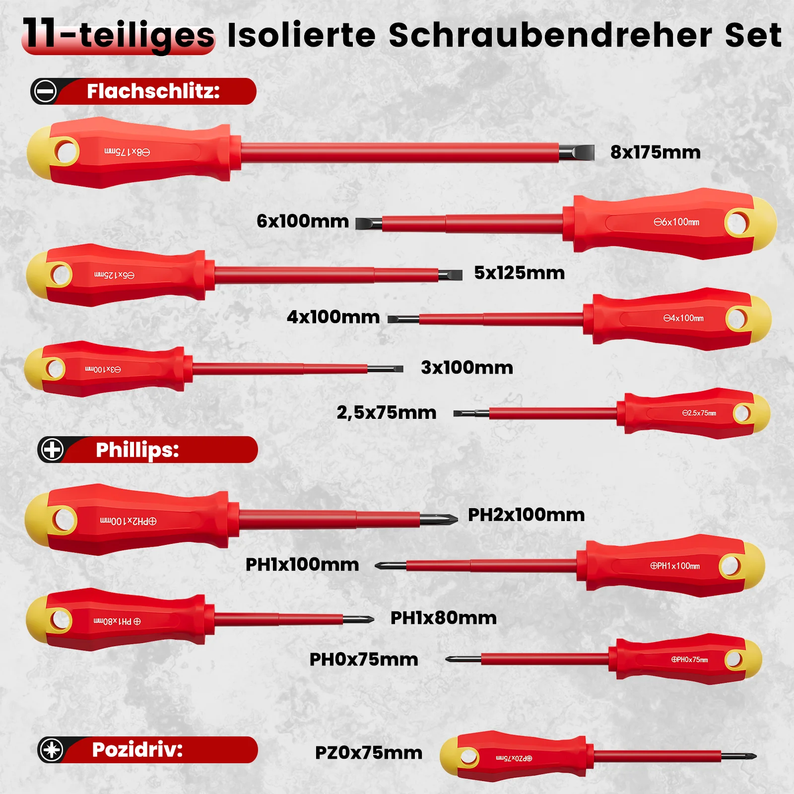 11-teiliges isoliertes Schraubendreher-Set mit magnetischen Spitzen, Chrom-Vanadium-Stahl und stabilem Koffer - Image 3