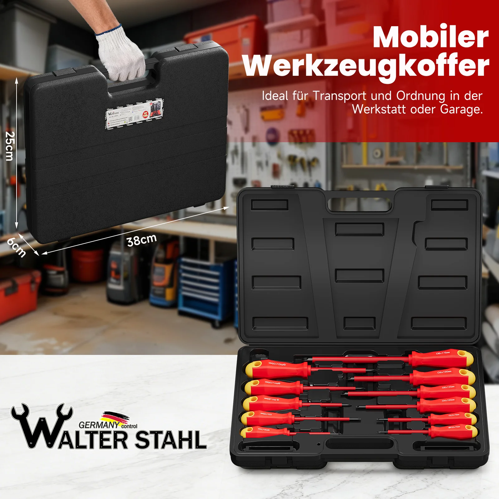 11-teiliges isoliertes Schraubendreher-Set mit magnetischen Spitzen, Chrom-Vanadium-Stahl und stabilem Koffer - Image 8