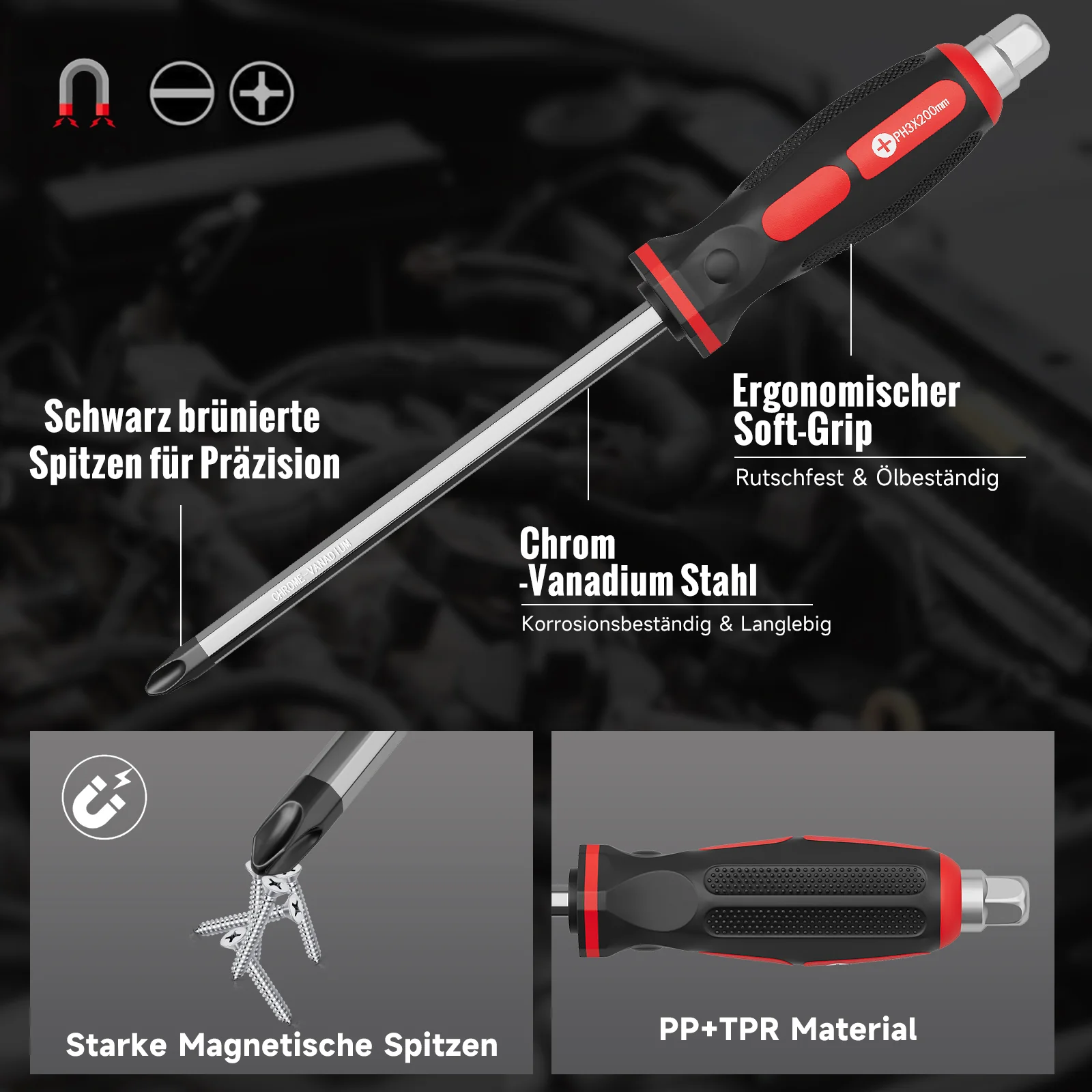 12-teiliges Profi-Schraubendreher-Set aus Chrom-Vanadium-Stahl mit Schlagkappe, Sechskantansatz und Transportkoffer - Image 3