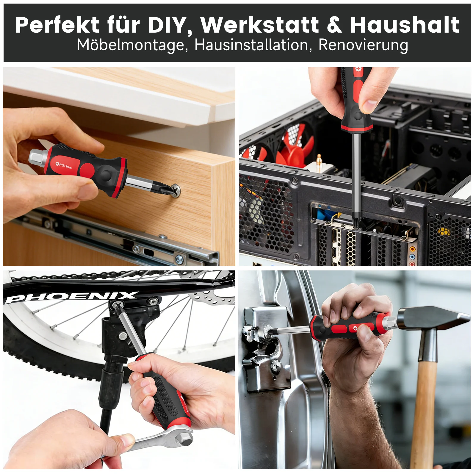 12-teiliges Profi-Schraubendreher-Set aus Chrom-Vanadium-Stahl mit Schlagkappe, Sechskantansatz und Transportkoffer - Image 6
