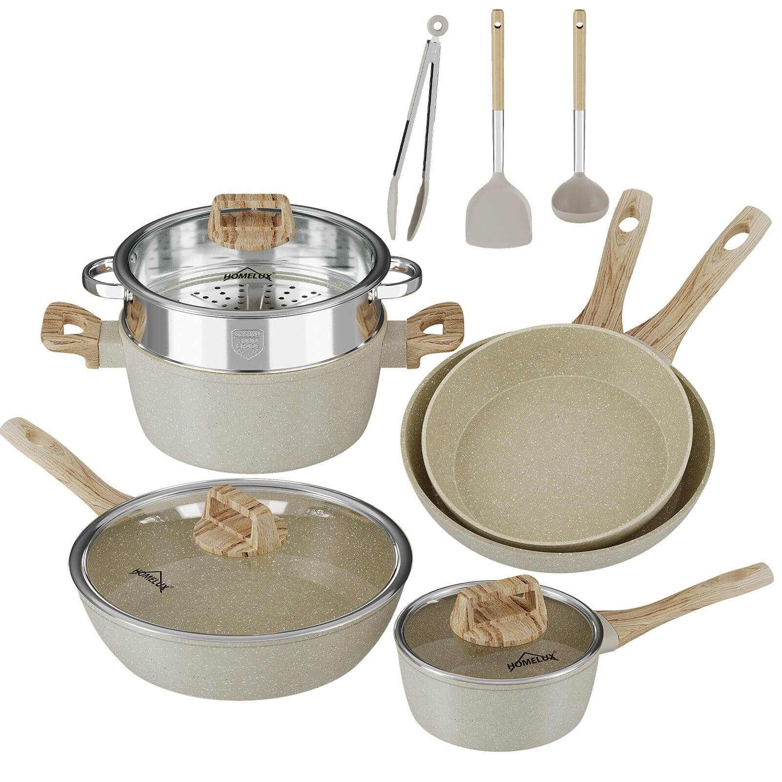 12-tlg Topf und Pfannen Set Topfset Induktion 12-teilige Kochtopf mit Glasdeckel Töpfe und Bratpfanne Set - Image 2