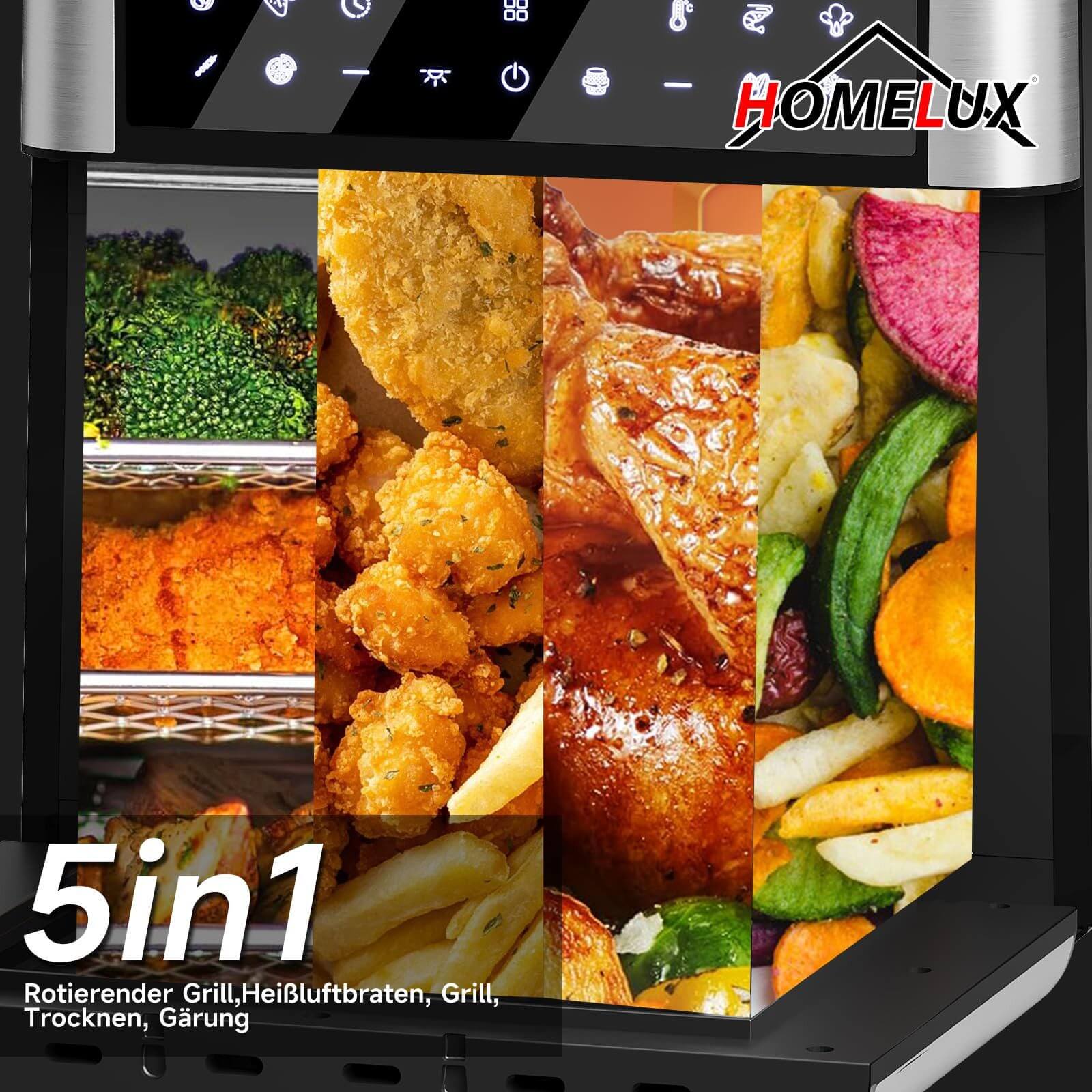 12L Heißluftfritteuse mit Drehfunktion, 12 Kochprogrammen und LED-Display Heißluft Ofen 1800W mit Drehspieß - Image 5