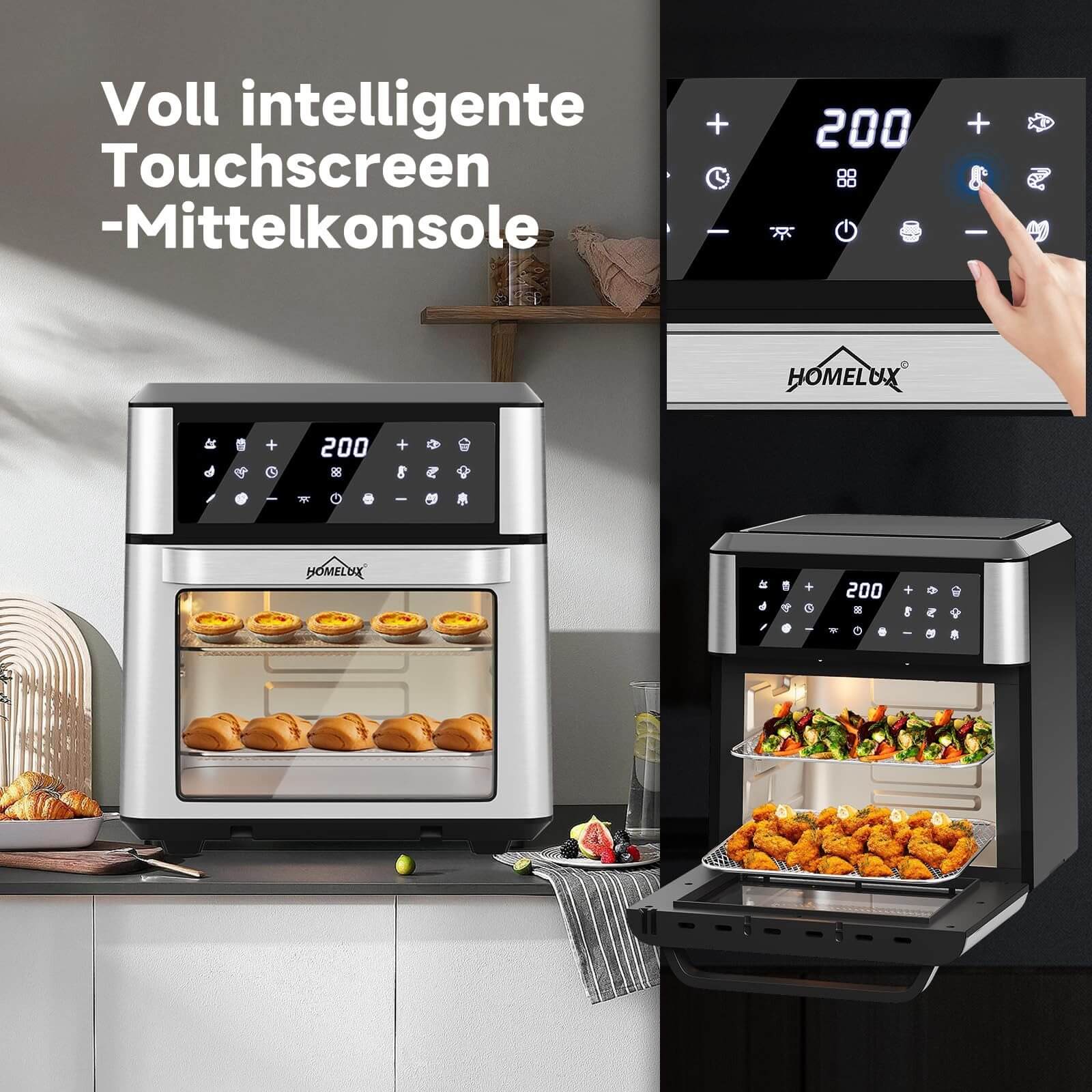 12L Heißluftfritteuse mit Drehfunktion, 12 Kochprogrammen und LED-Display Heißluft Ofen 1800W mit Drehspieß - Image 6