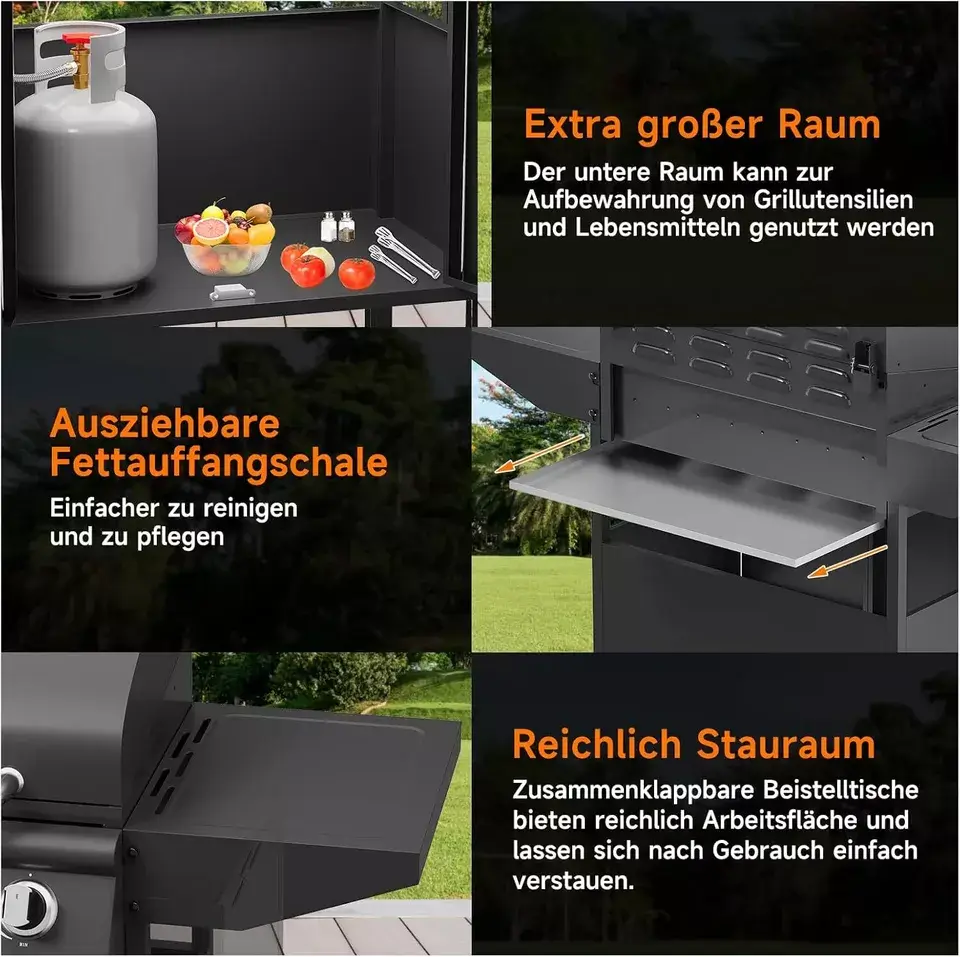 15kW Gasgrill BBQ Grillwagen mit 4+1 Brennern und Seitenkocher - Image 6