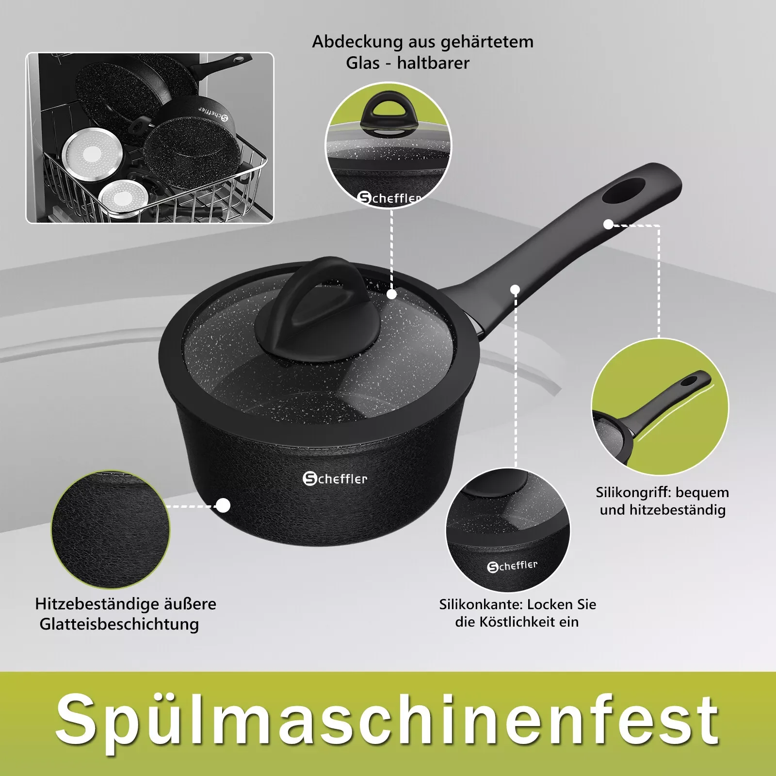 Scheffler 15-teiliges Topf- und Pfannenset mit Antihaftbeschichtung, induktionsgeeignet & Glasdeckeln - Image 8