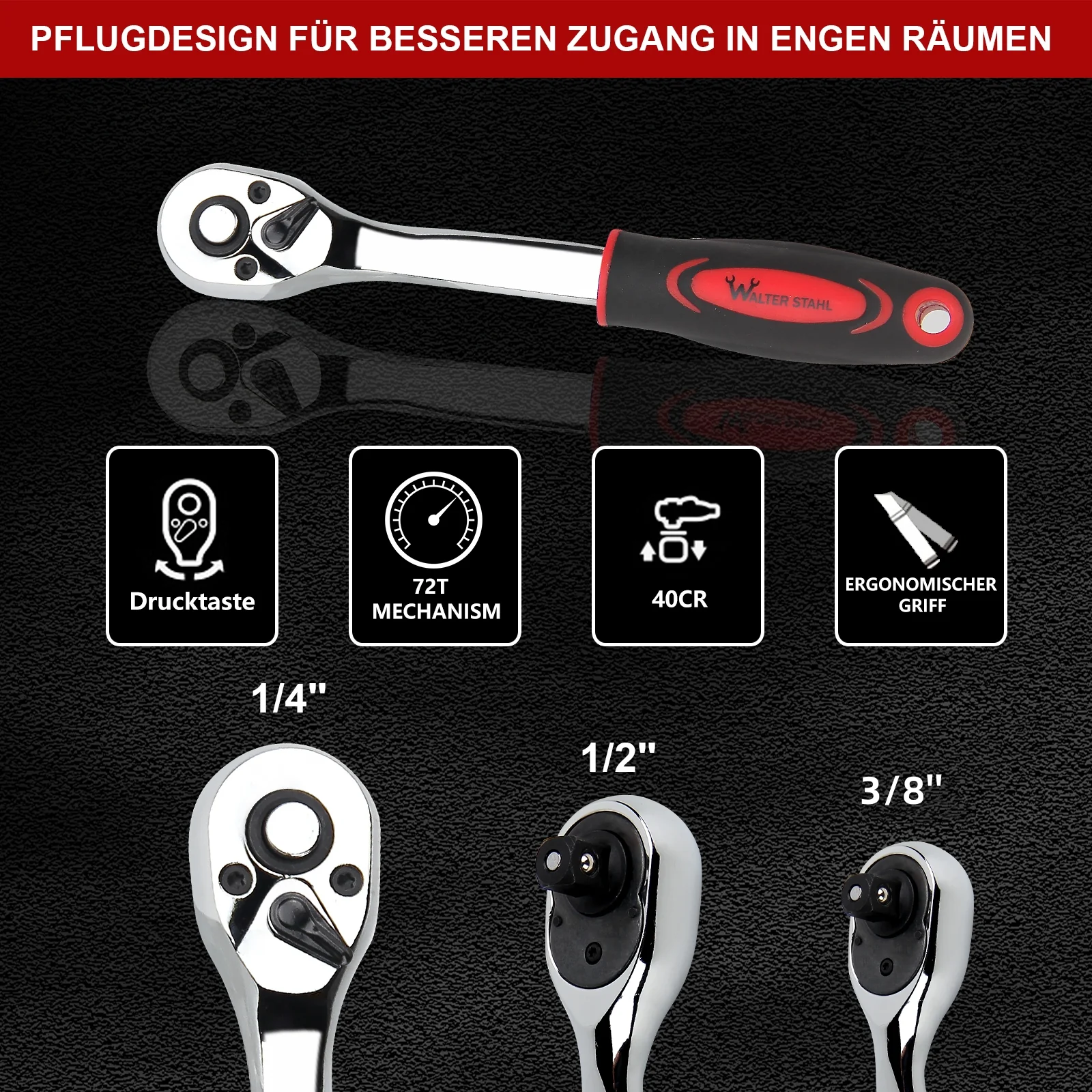 172-teiliger Steckschlüsselsatz aus Chrom-Vanadium-Stahl mit Ratschen, Bits und umfangreichem Zubehör im Koffer - Image 8