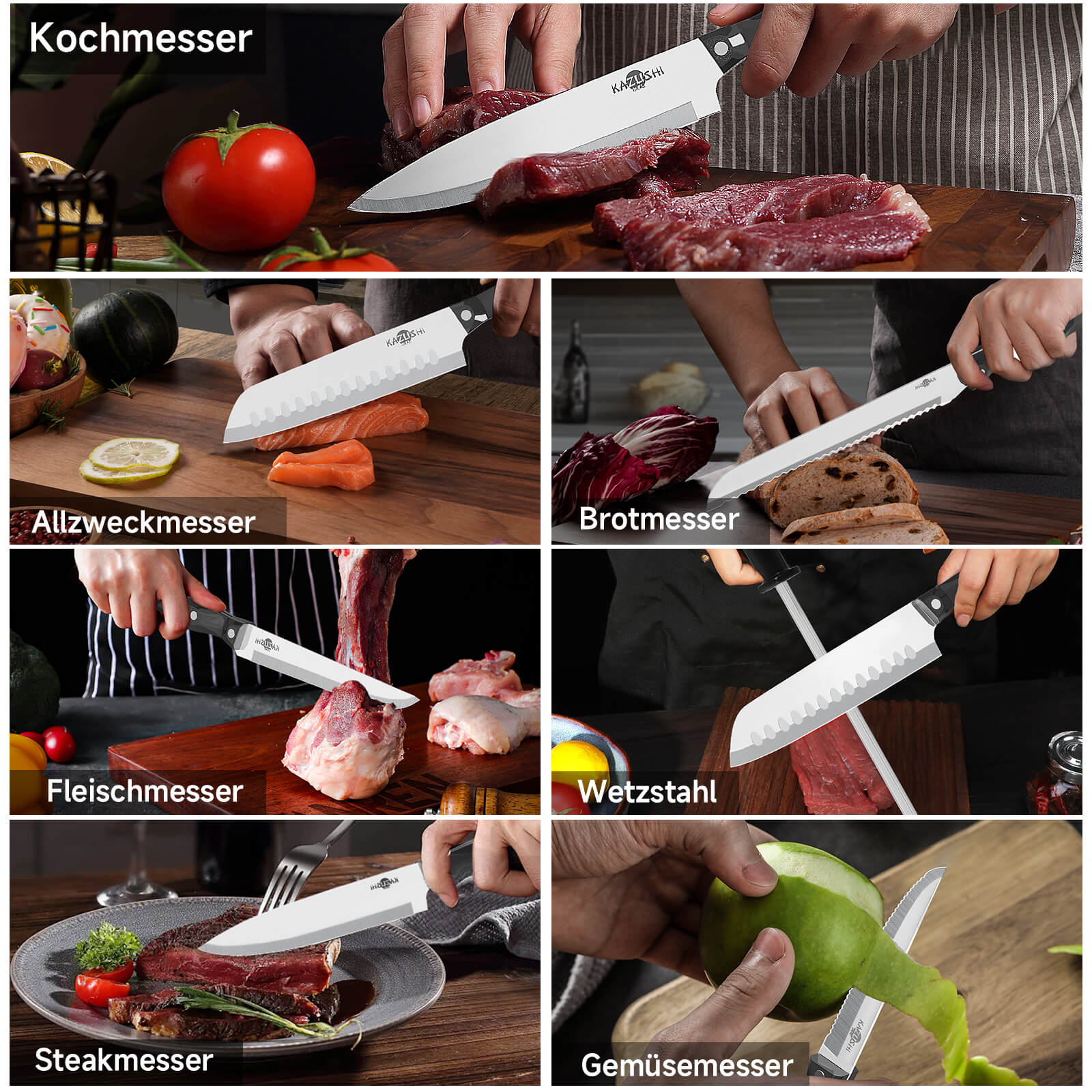 19-teiliges Profi Messerset mit Holzblock – Superscharf, ergonomisch, rostfrei – Küchenmesser, Schärfer, Schere, All-in-One Set - Image 8