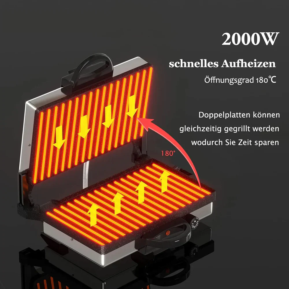 2000W Kontaktgrill: Multi-Grill & Brotmaschine, Edelstahl, Antihaft-Beschichtung Scheffler Kontaktgrill - Image 6