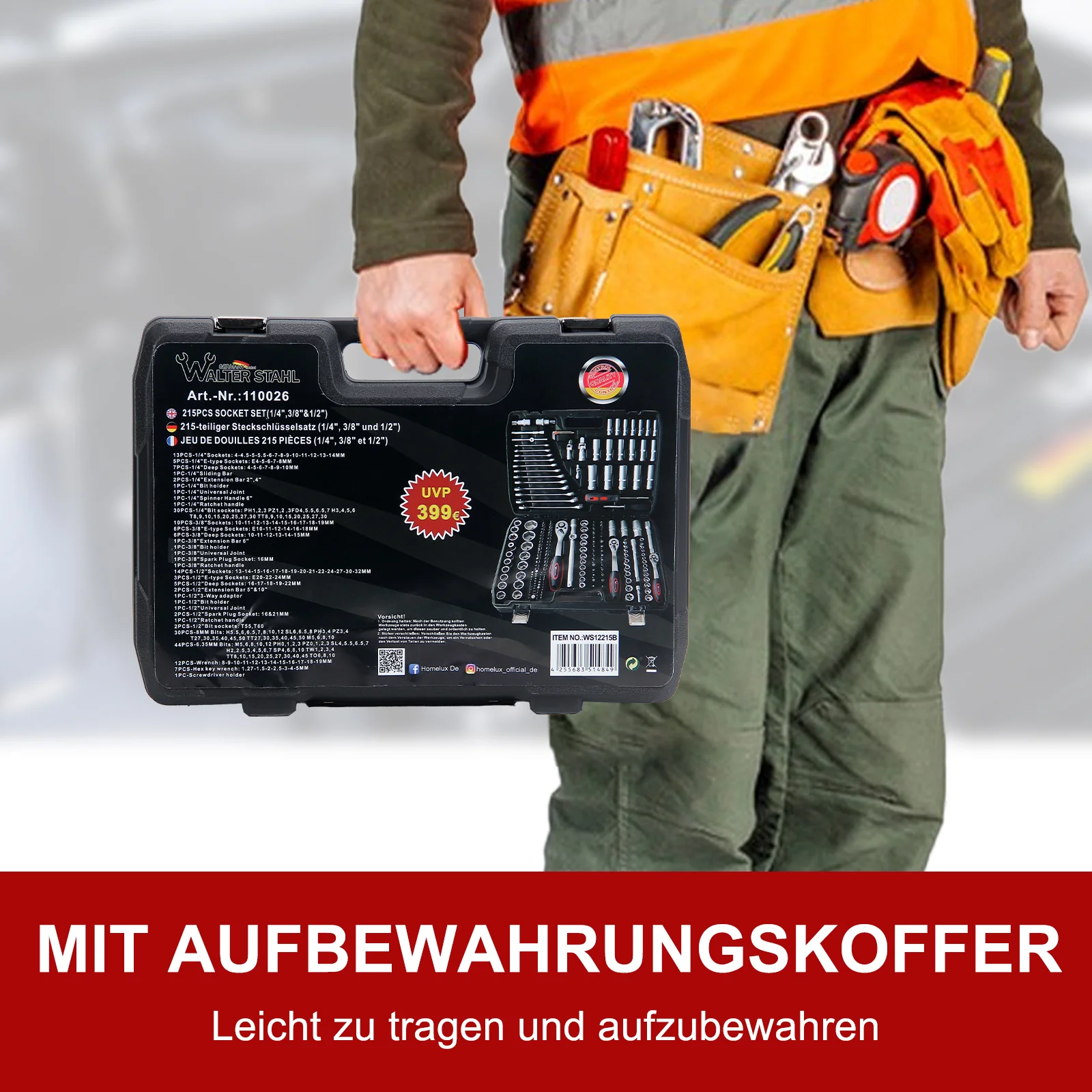 216-teiliger Steckschlüsselsatz aus Chrom-Vanadium-Stahl mit Ratschen, Gabelringschlüsseln, Bits und umfangreichem Zubehör - Image 6