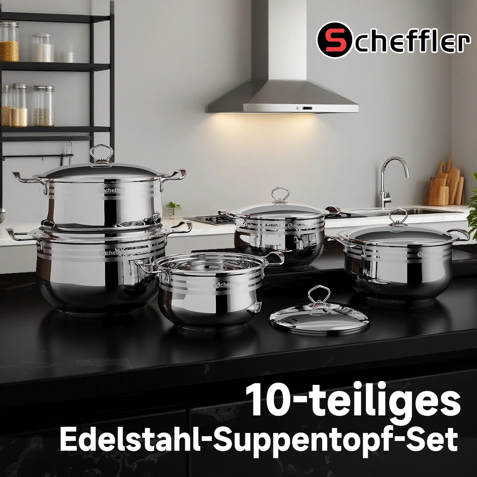 22/24/26/28/30 cm Topfset Scheffler Edelstahl Topfset 10-teilig, Kochgeschirr mit Deckeln - Image 6