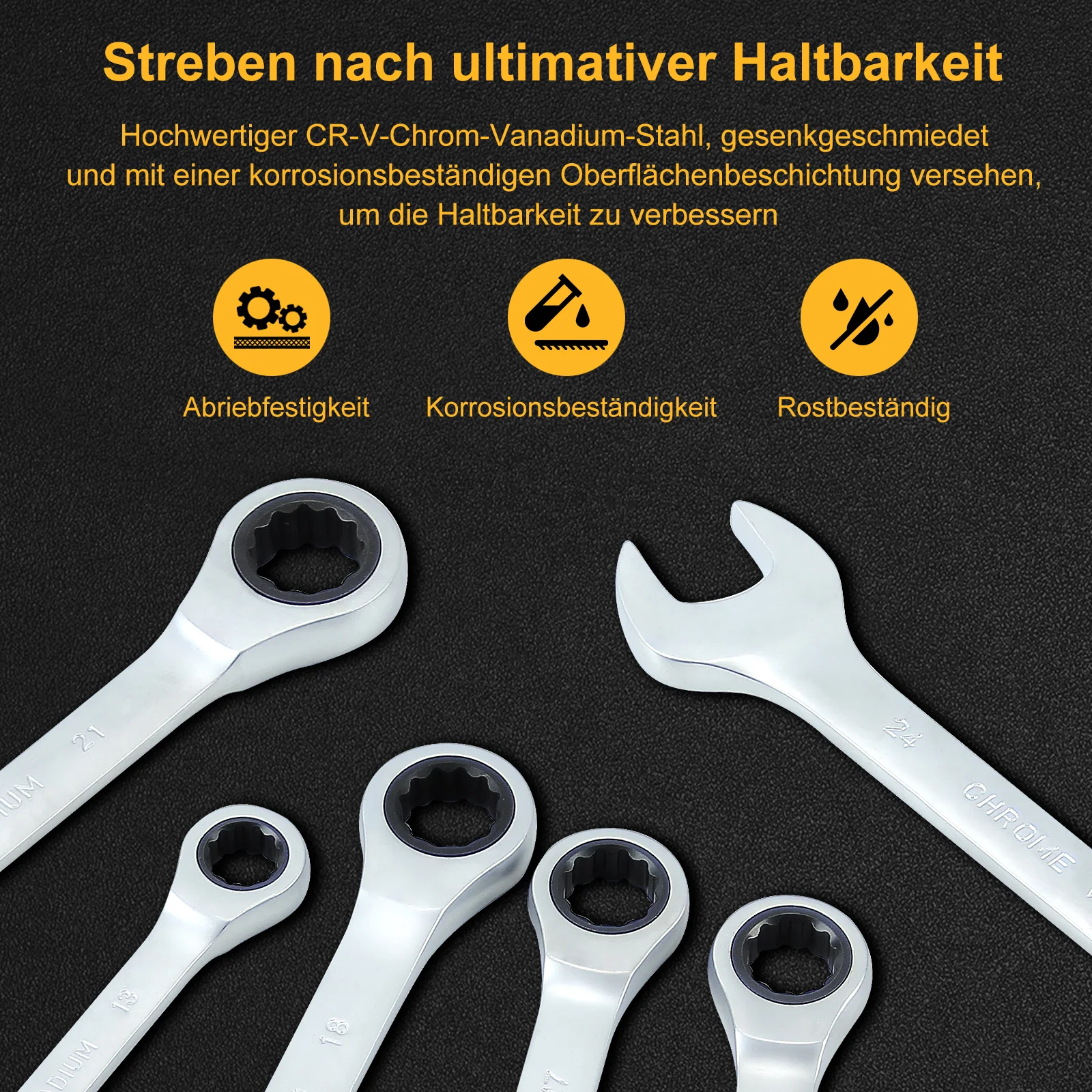 22-teiliges Profi Ringmaul-Ratschenschlüssel-Set aus Chrom-Vanadium-Stahl mit 72-Zahn-Ratsche, metrisch, im stabilen Koffer - Image 4