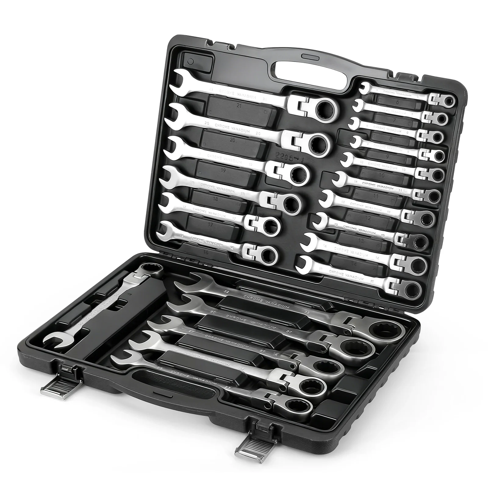 22 tlg. Gelenk Ratschenschlüssel Set 6-32mm Flexibel 72 Zähne Chrom Vanadium Knarrenschlüssel im Koffer - Image 5