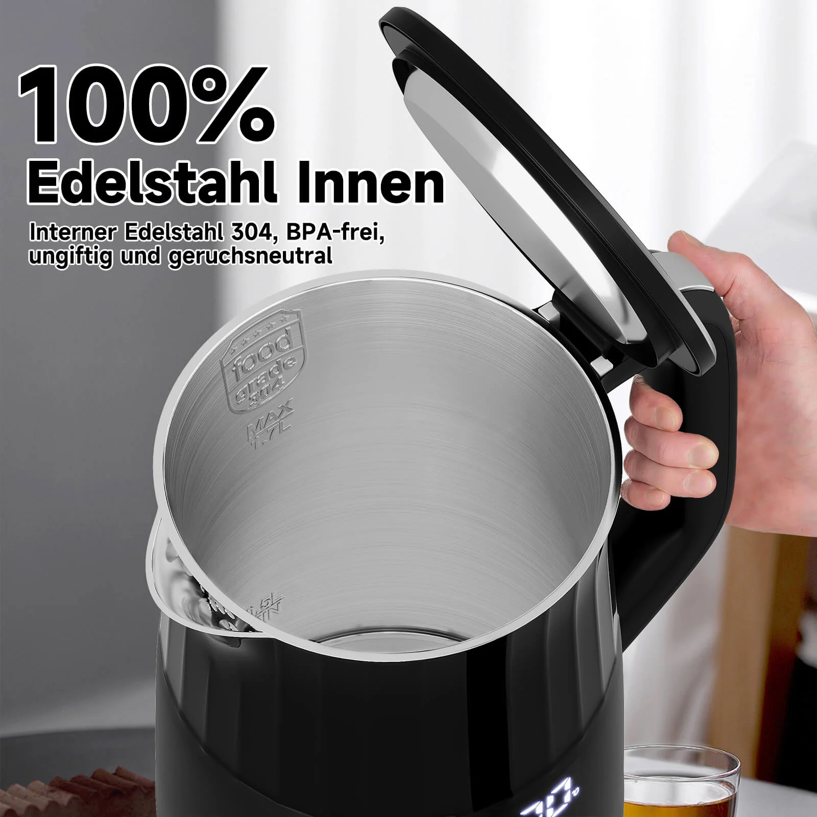 2200W Elektrischer Wasserkocher mit Temperaturwahl 40-100°C Edelstahl Doppelwand - Image 4