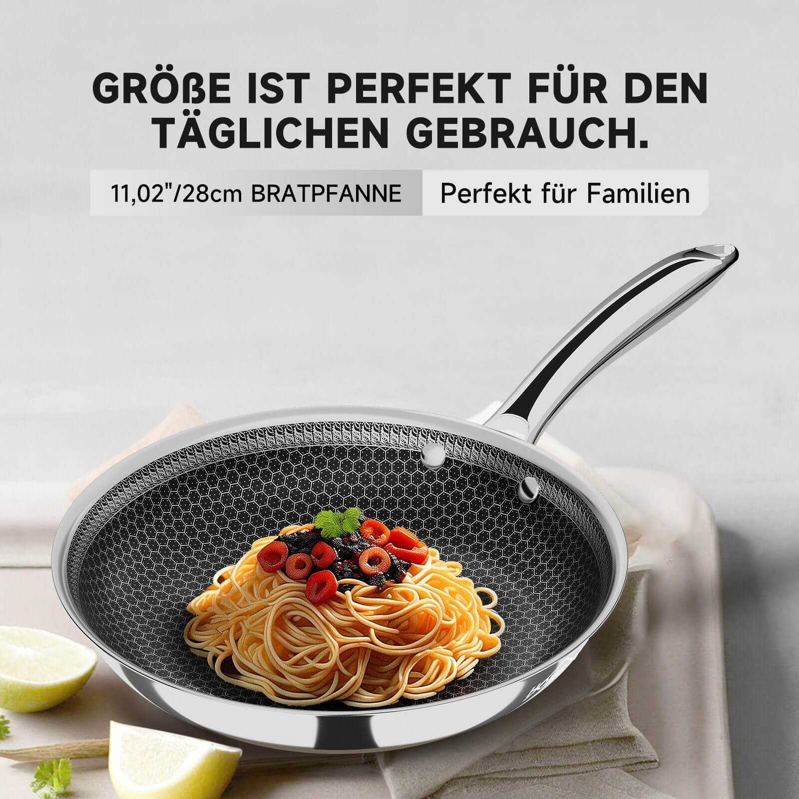 24 cm / 28 cm Bratpfanne Edelstahlpfanne Beschichtete Pfanne  Edelstahl Bratpfanne mit Waben-Antihaftbeschichtung - Image 3