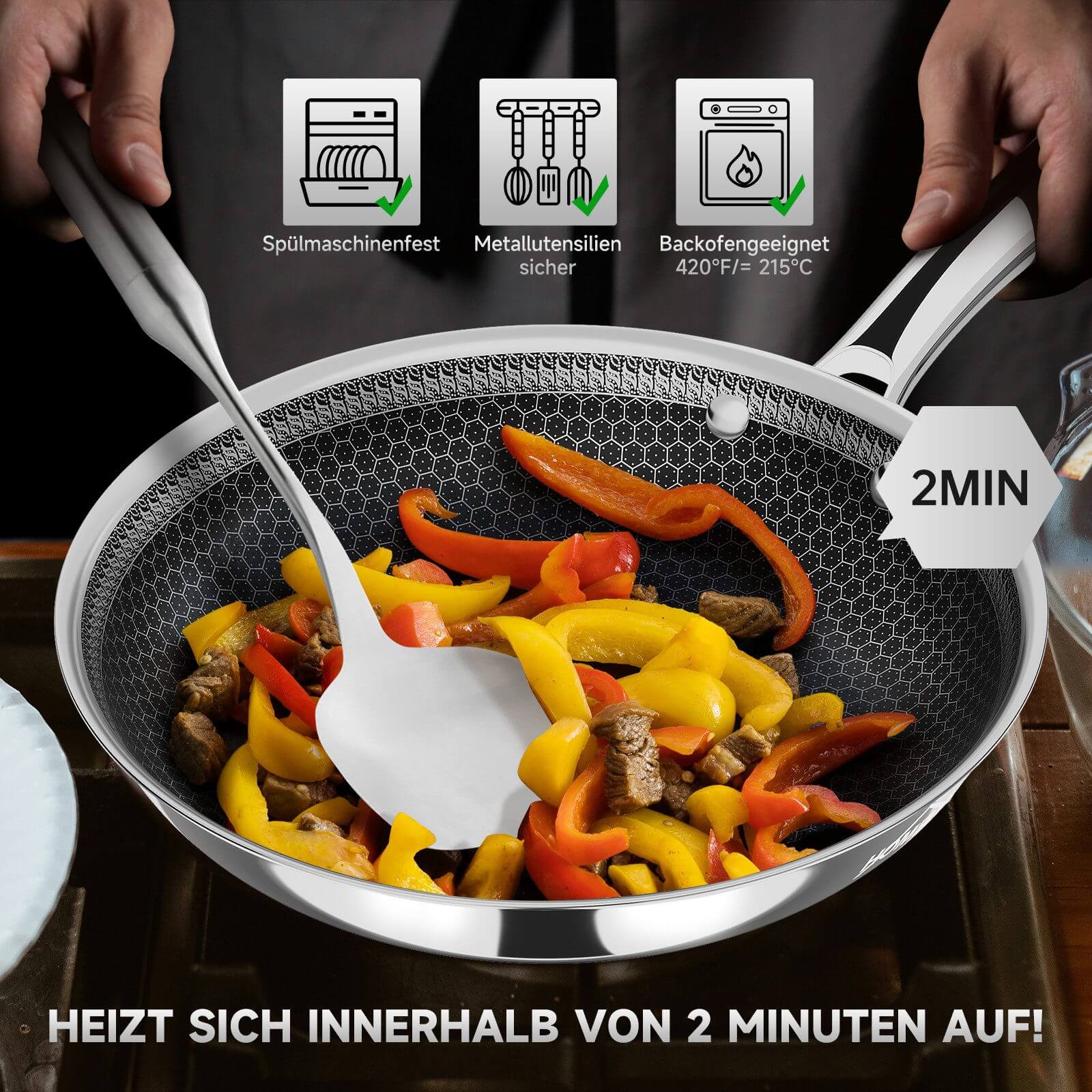 24 cm / 28 cm Bratpfanne Edelstahlpfanne Beschichtete Pfanne  Edelstahl Bratpfanne mit Waben-Antihaftbeschichtung - Image 4