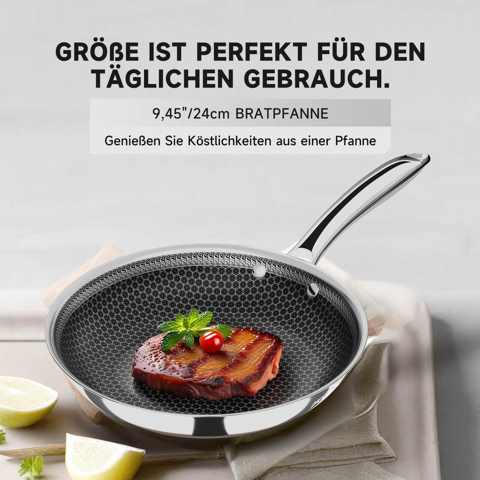 24 cm / 28 cm Bratpfanne Edelstahlpfanne Beschichtete Pfanne  Edelstahl Bratpfanne mit Waben-Antihaftbeschichtung - Image 6