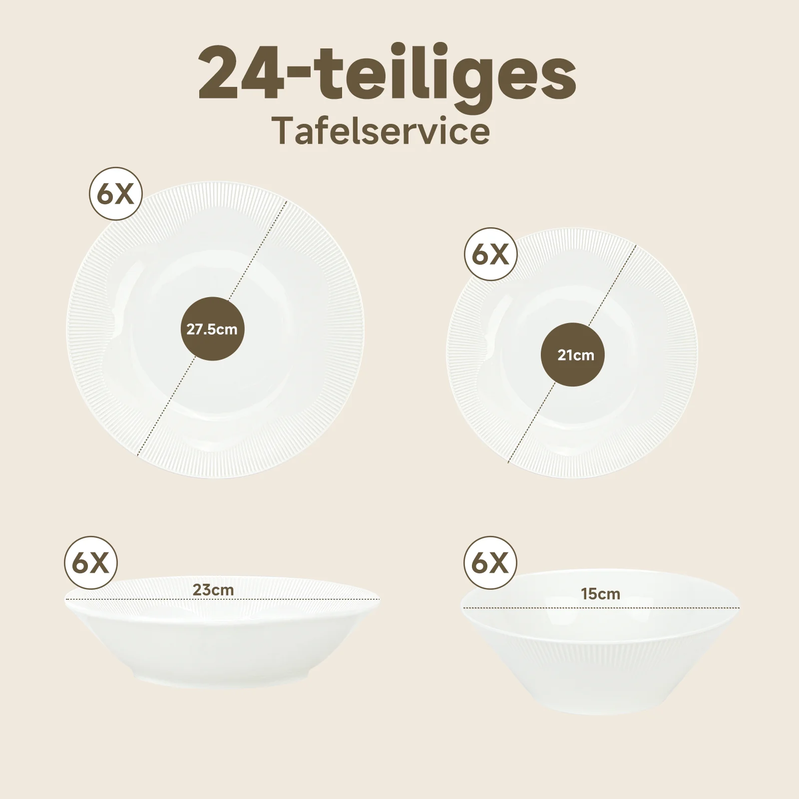 24-teiliges Keramik-Geschirrset für 6 Personen, spülmaschinenfest, modernes Rillendesign - Image 5