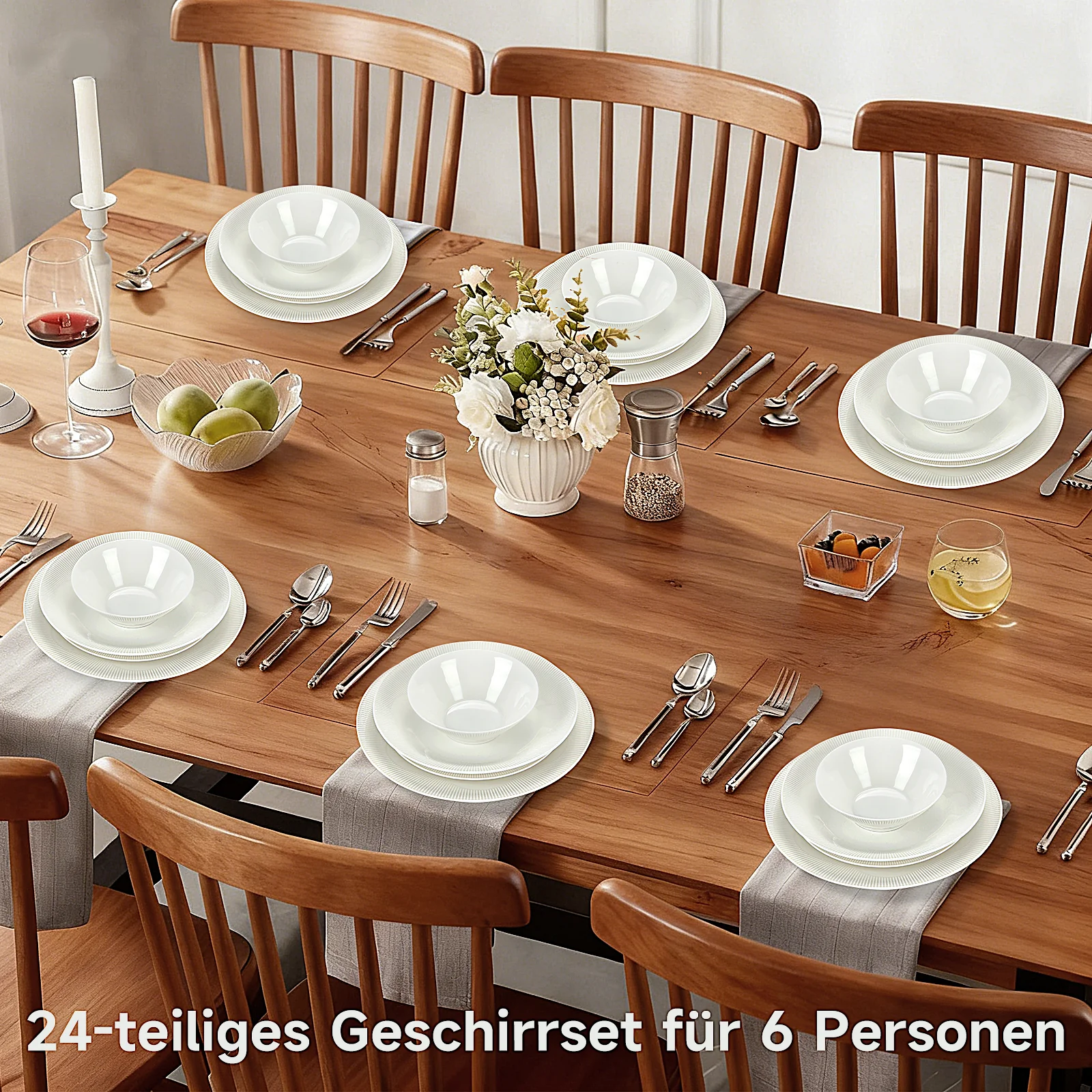 24-teiliges Keramik-Geschirrset für 6 Personen, spülmaschinenfest, modernes Rillendesign - Image 9