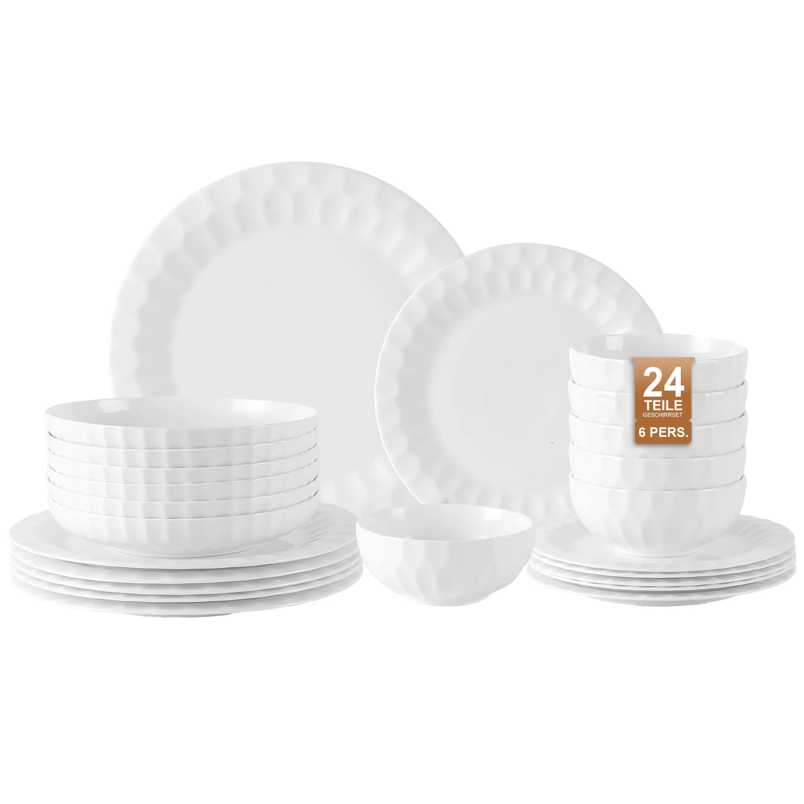 24-teiliges Keramik-Tafelgeschirr-Set für 6 Personen in elegantem Relief-Design, spülmaschinenfest - Image 2