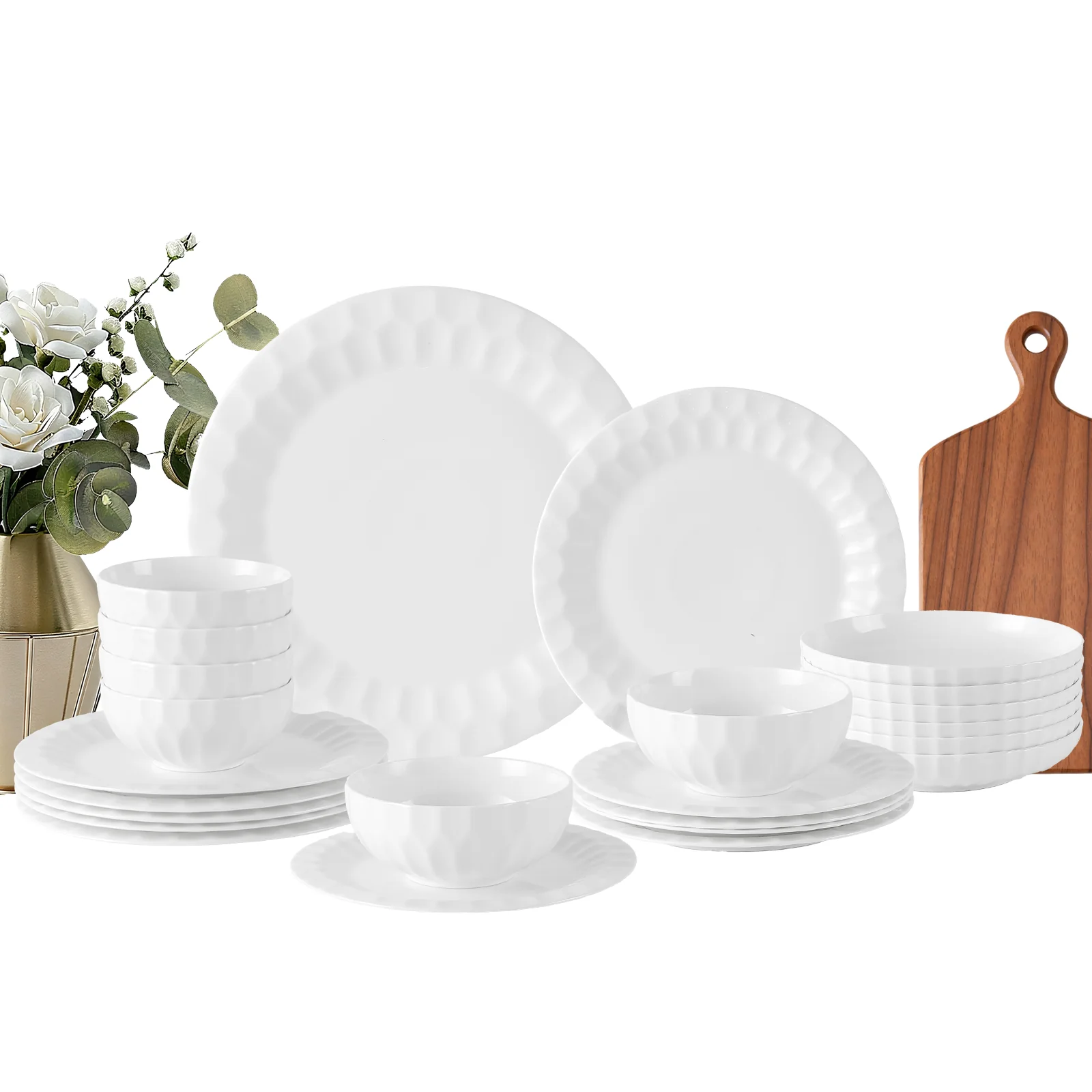24-teiliges Keramik-Tafelgeschirr-Set für 6 Personen in elegantem Relief-Design, spülmaschinenfest - Image 3