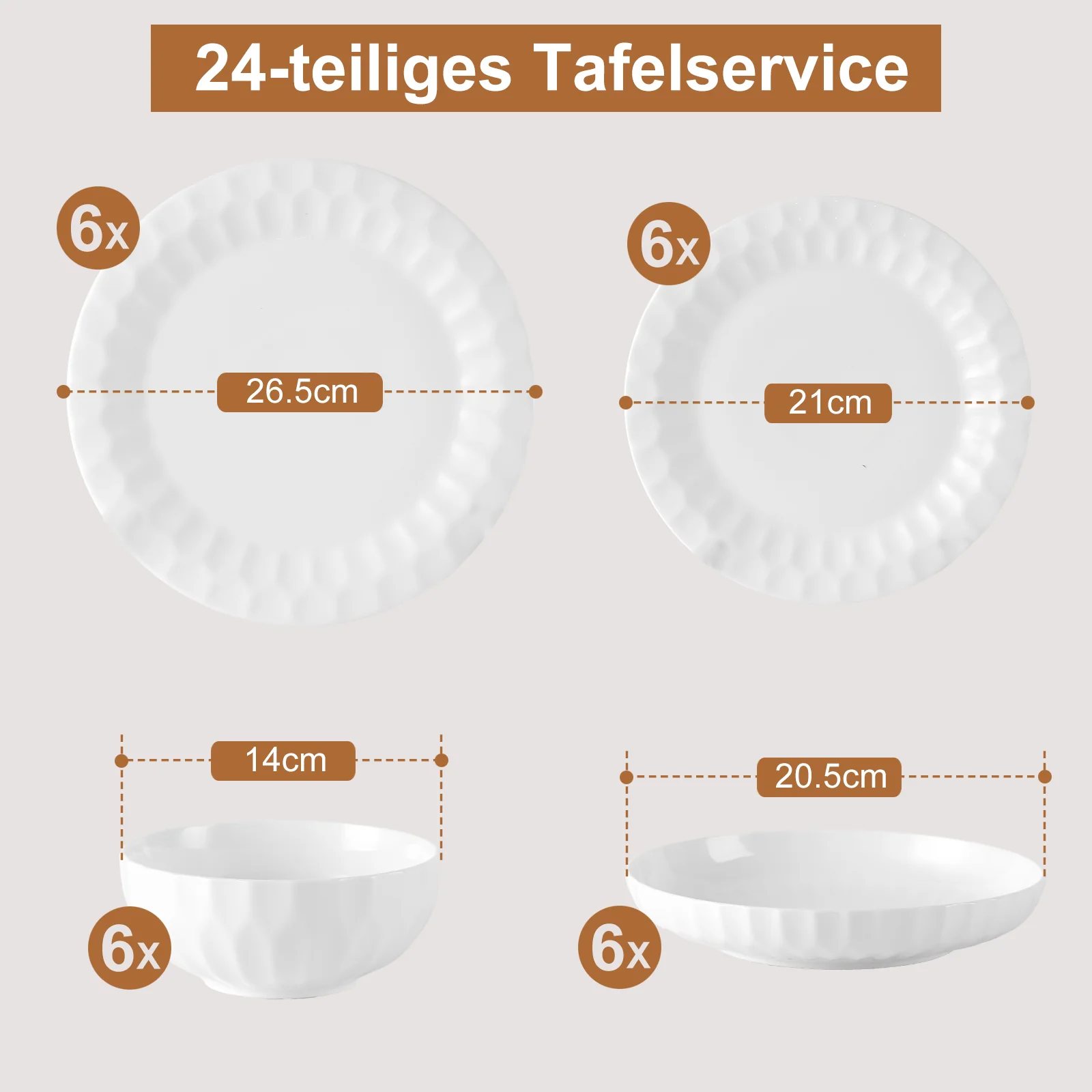 24-teiliges Keramik-Tafelgeschirr-Set für 6 Personen in elegantem Relief-Design, spülmaschinenfest - Image 4