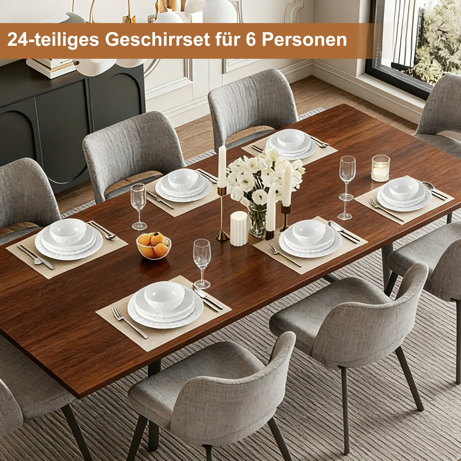 24-teiliges Keramik-Tafelgeschirr-Set für 6 Personen in elegantem Relief-Design, spülmaschinenfest - Image 9