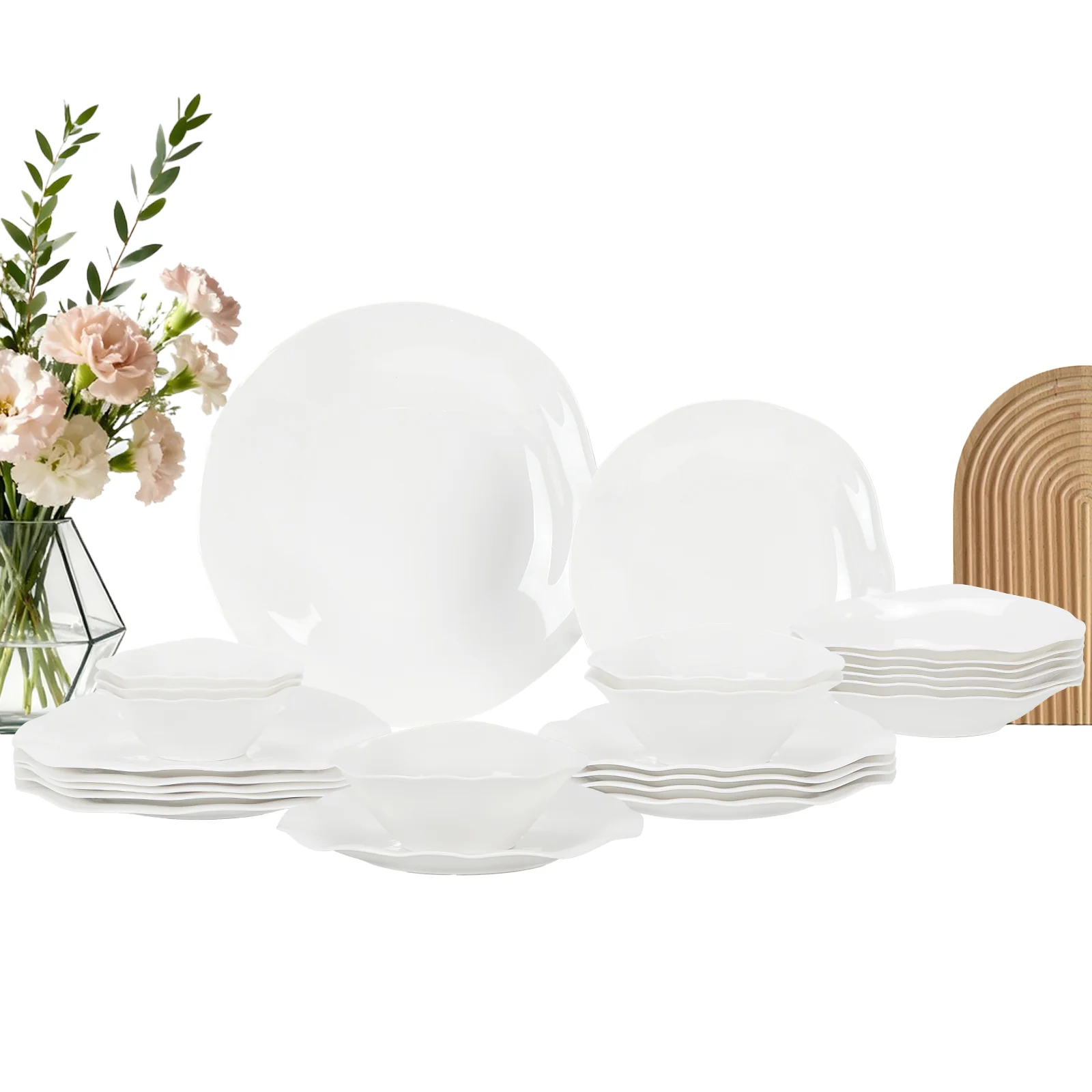 24-teiliges Keramik-Tafelgeschirr-Set für 6 Personen in elegantem Wellendesign, spülmaschinen- und mikrowellengeeignet - Image 2