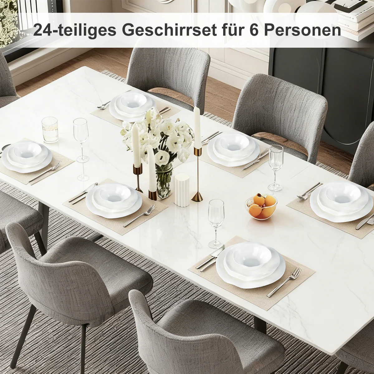 24-teiliges Keramik-Tafelgeschirr-Set für 6 Personen in elegantem Wellendesign, spülmaschinen- und mikrowellengeeignet - Image 3