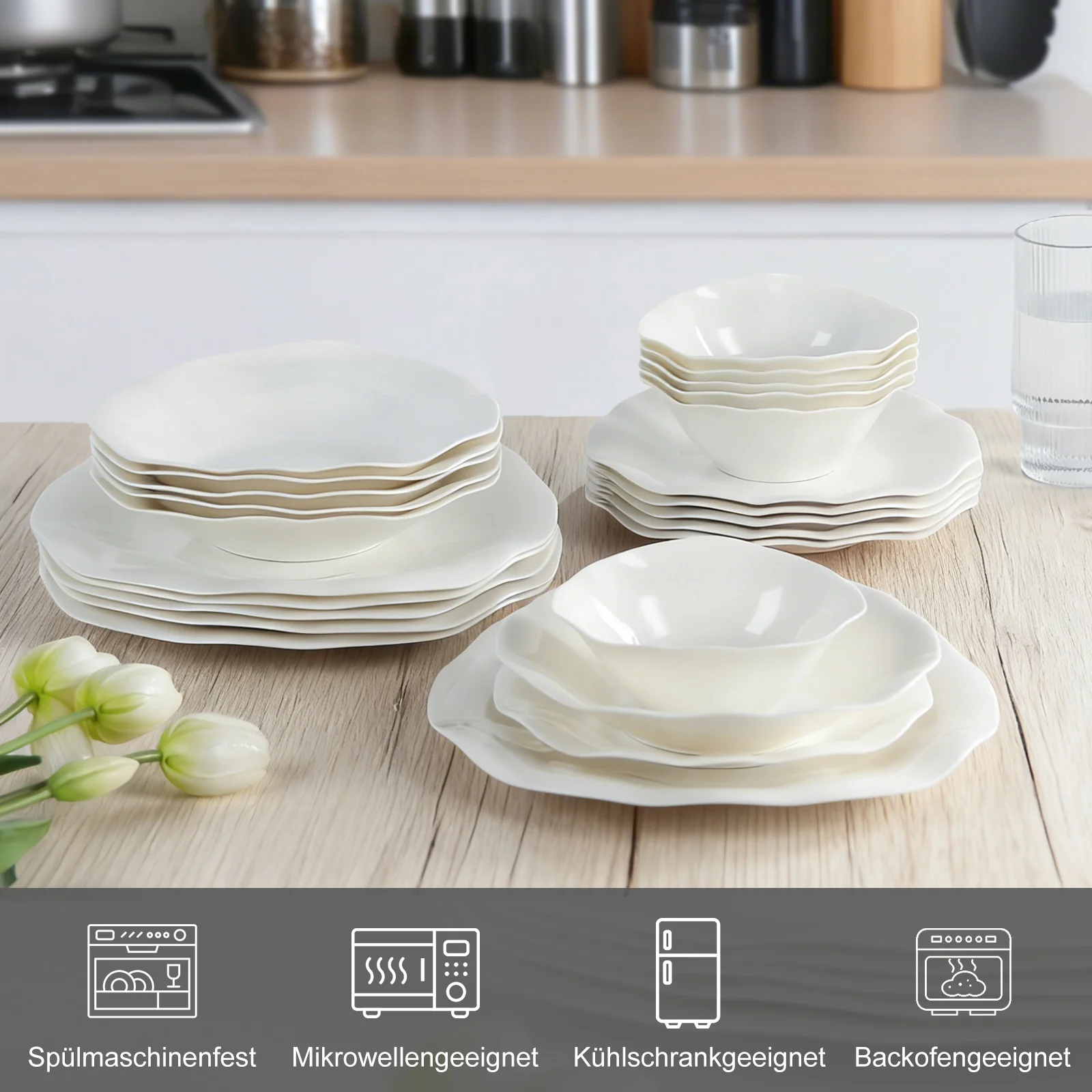 24-teiliges Keramik-Tafelgeschirr-Set für 6 Personen in elegantem Wellendesign, spülmaschinen- und mikrowellengeeignet - Image 5