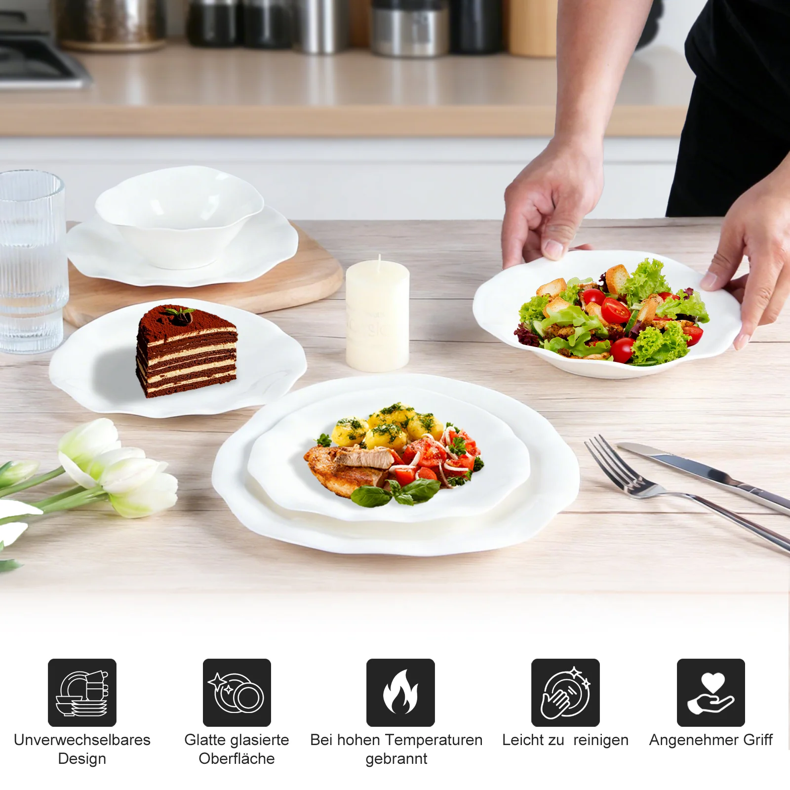 24-teiliges Keramik-Tafelgeschirr-Set für 6 Personen in elegantem Wellendesign, spülmaschinen- und mikrowellengeeignet - Image 8