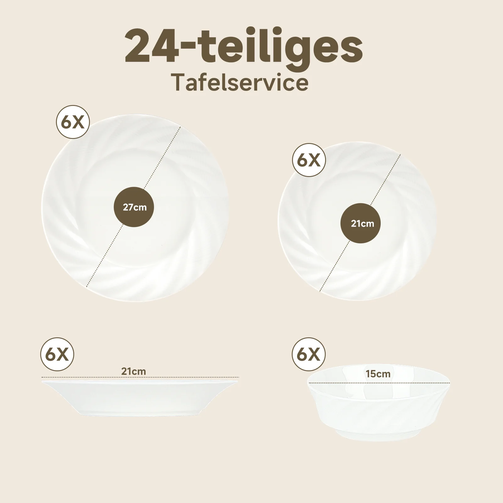 24-teiliges Keramik-Tafelservice für 6 Personen – elegantes, stapelbares Geschirrset - Image 4
