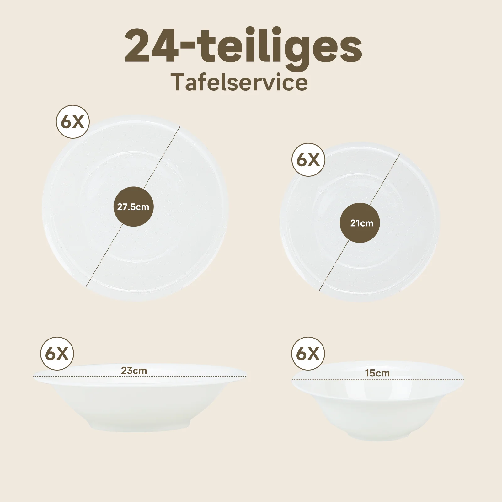 24-teiliges Keramik-Tafelservice in Weiß hochwertiges, zeitloses Geschirrset für 6 Personen - Image 4