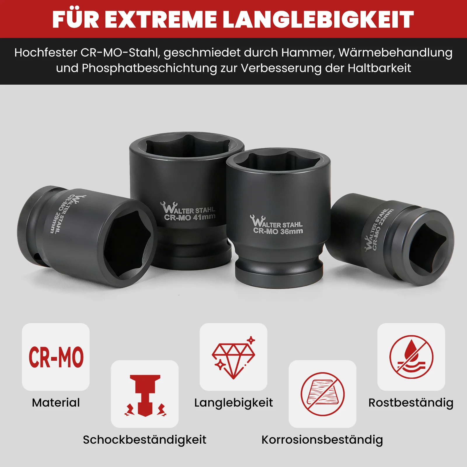26-tlg. 3/4 Zoll Schlagschrauber Steckschlüsselsatz Cr-Mo SAE mit Zubehör für LKW, Traktoren und US-Fahrzeuge - Image 3