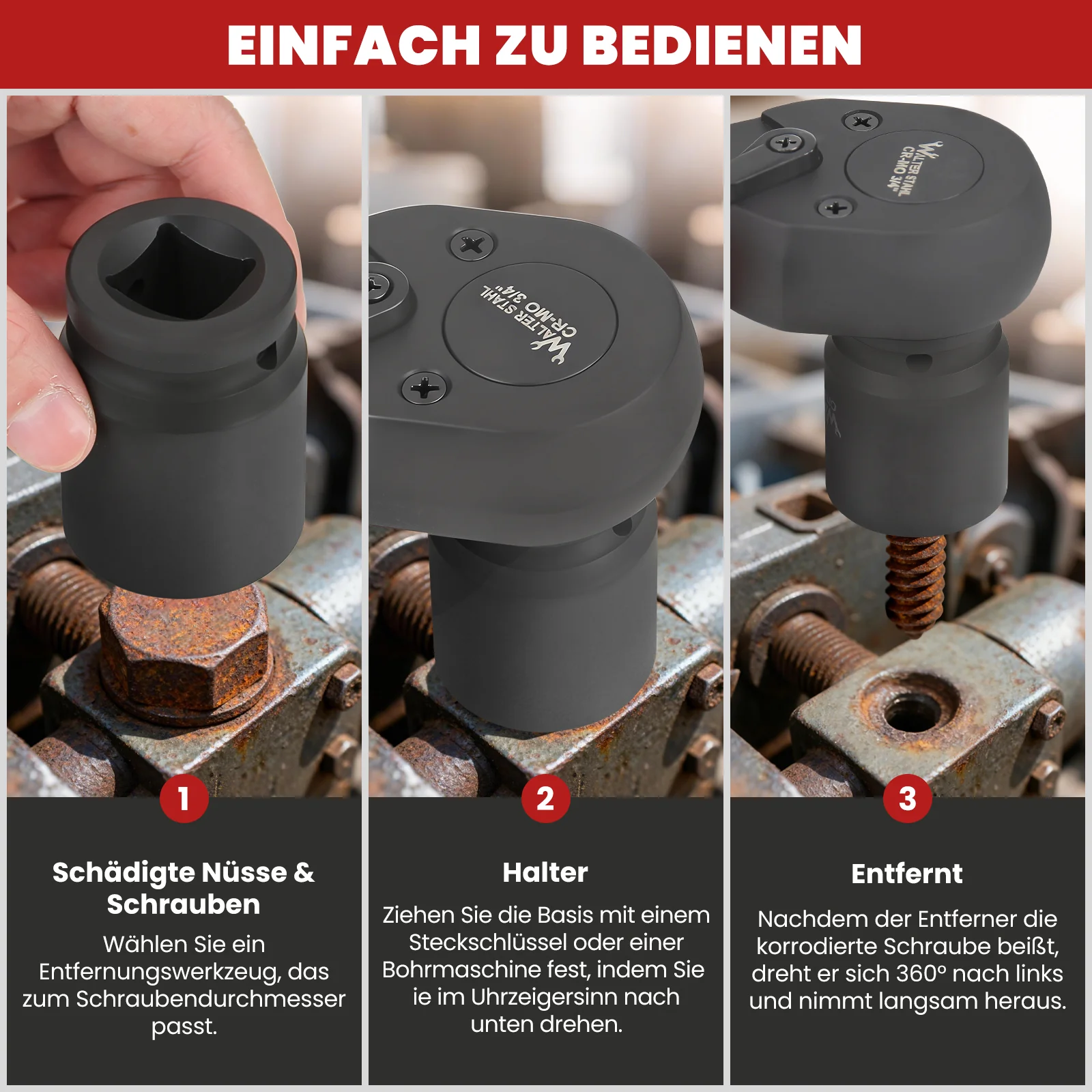 26-tlg. 3/4 Zoll Schlagschrauber Steckschlüsselsatz Cr-Mo SAE mit Zubehör für LKW, Traktoren und US-Fahrzeuge - Image 8