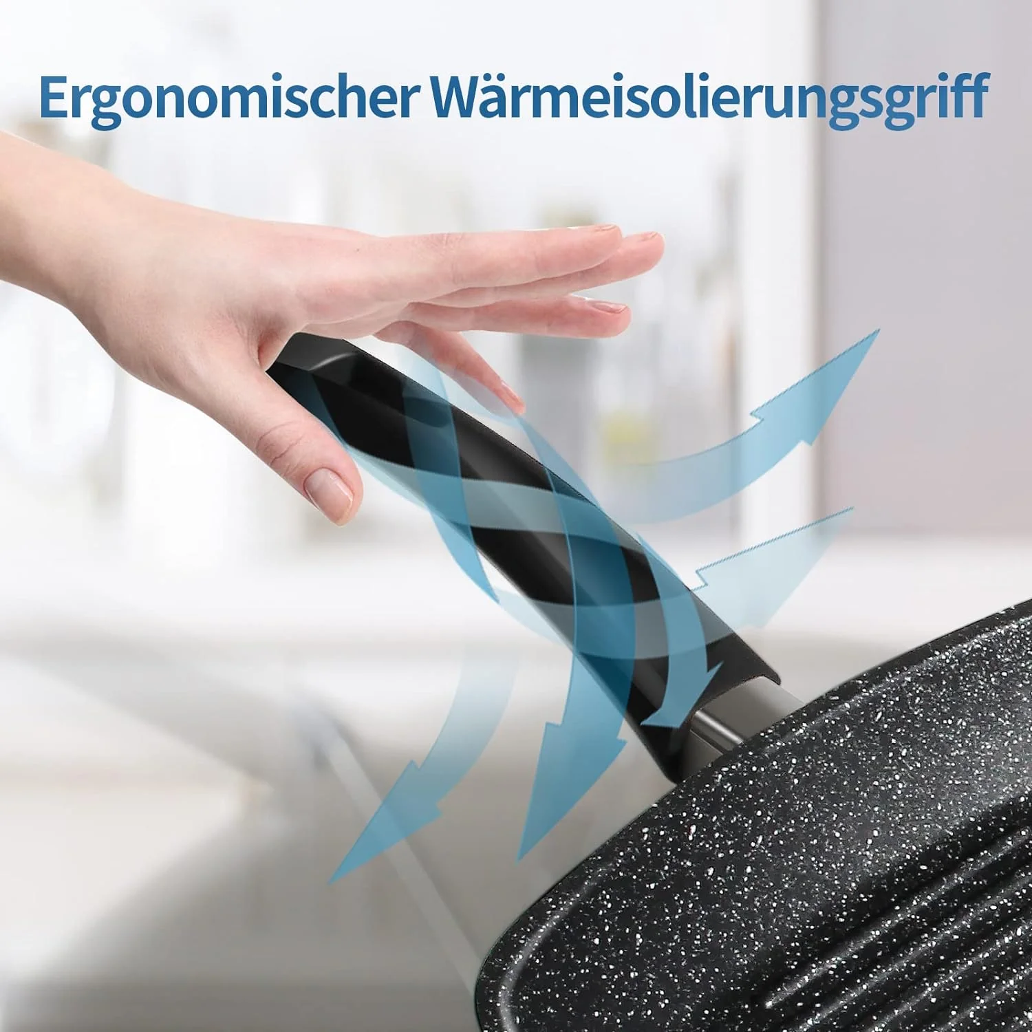 28x28 cm Grillpfanne mit Ausguss, 100% PFOA-frei. Antihaftbeschichtete Steakpfanne aus Aluminiumguss für Gas, Induktion & Elektroherd - Image 3