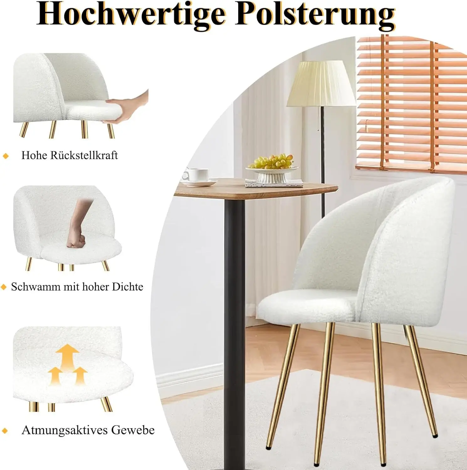 2er Set Esszimmerstühle Wohnzimmerstuhl Metallbeine Polsterstühle mit Armlehnen für Esszimmer / Küche - Image 10
