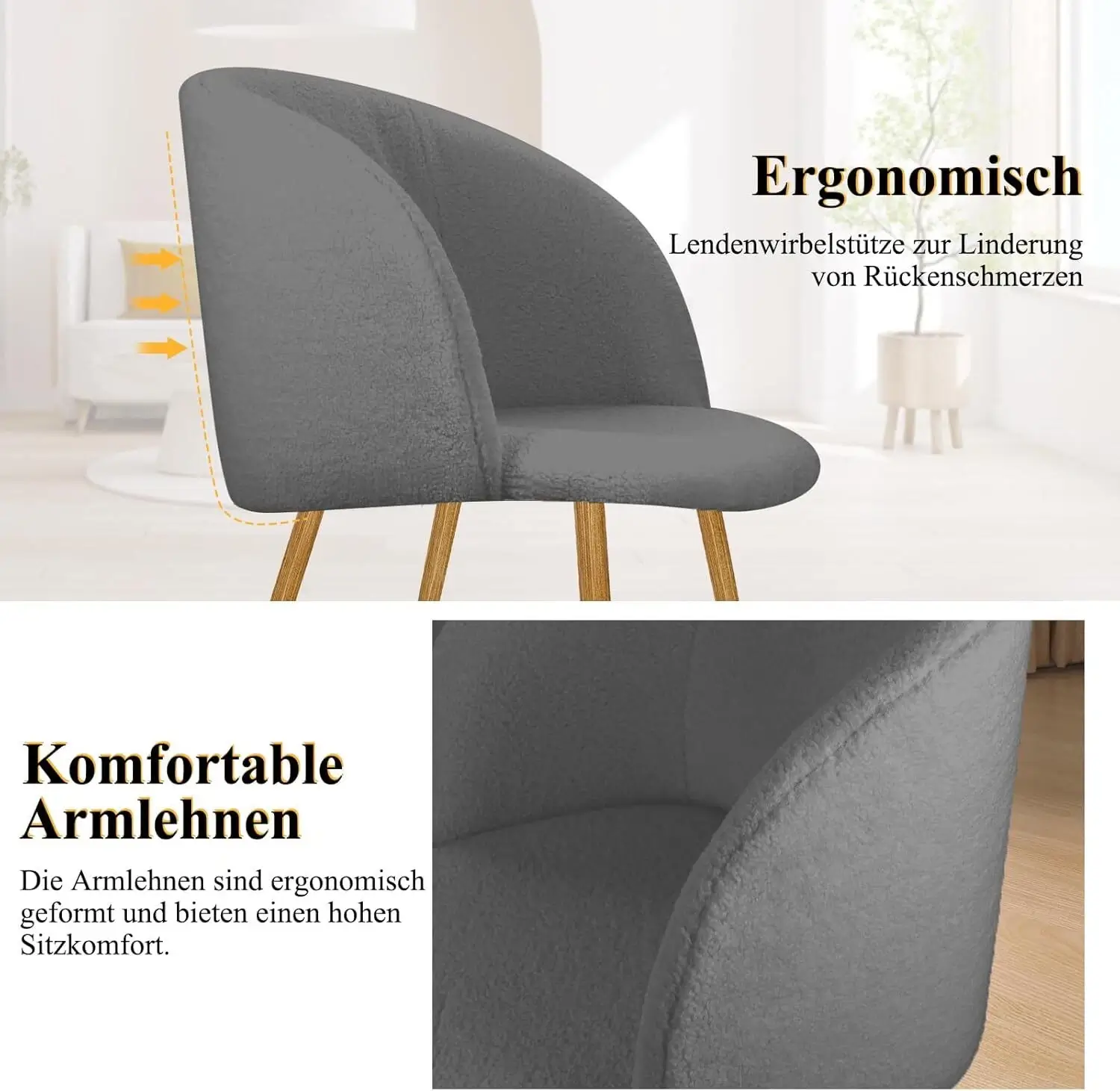 2er Set Esszimmerstühle Wohnzimmerstuhl Metallbeine Polsterstühle mit Armlehnen für Esszimmer / Küche - Image 4
