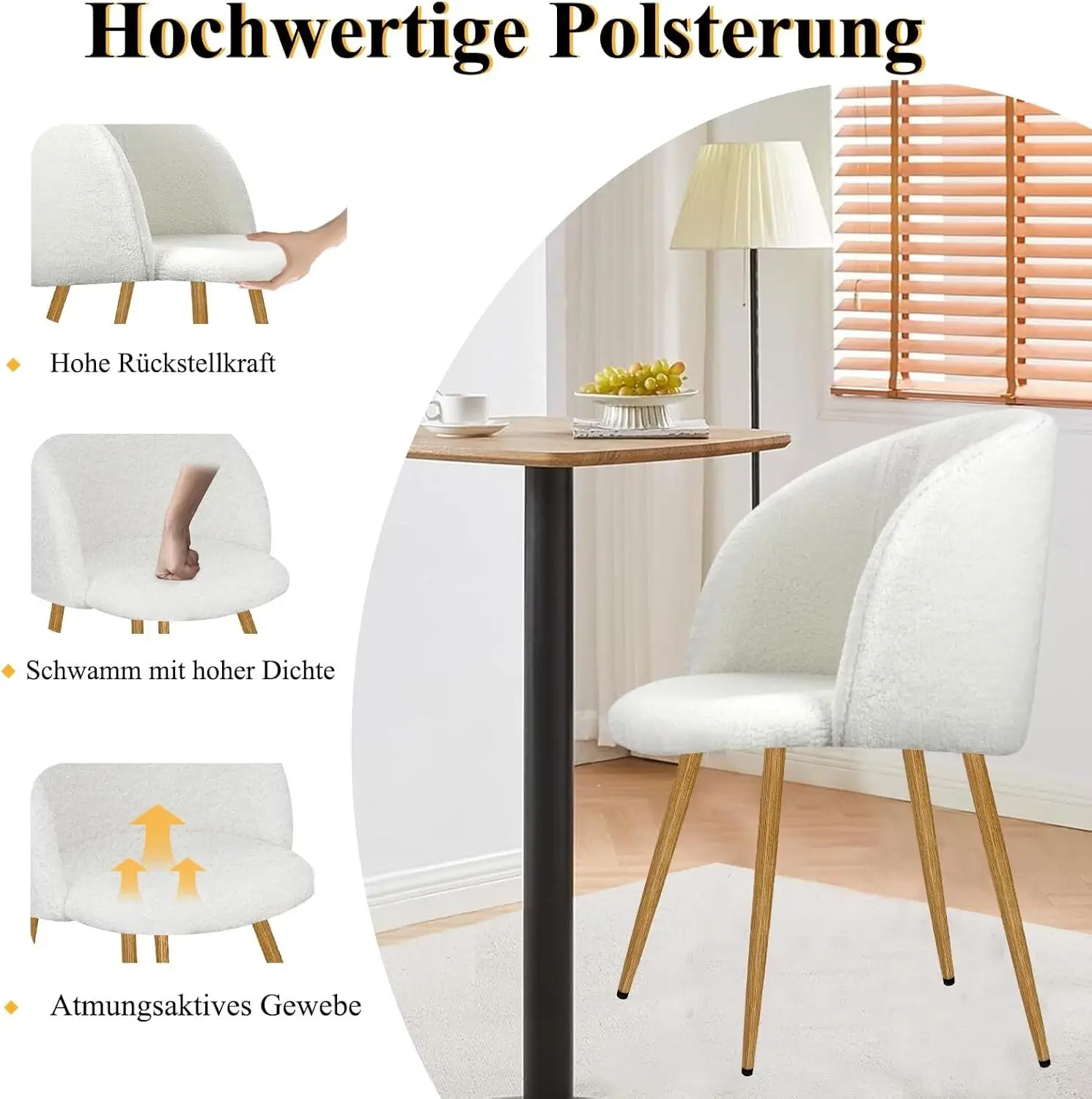 2er Set Esszimmerstühle Wohnzimmerstuhl Metallbeine Polsterstühle mit Armlehnen für Esszimmer / Küche - Image 6