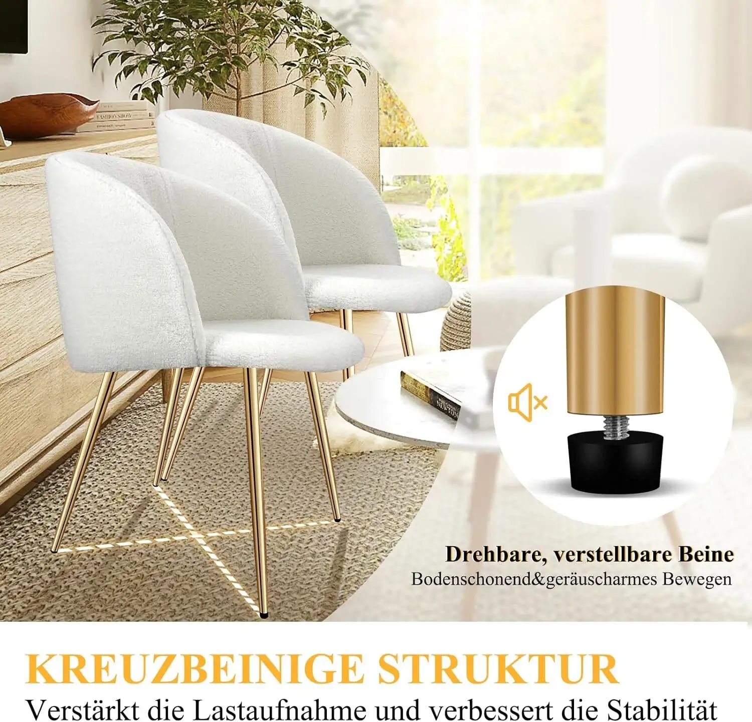 2er Set Esszimmerstühle Wohnzimmerstuhl Metallbeine Polsterstühle mit Armlehnen für Esszimmer / Küche - Image 8