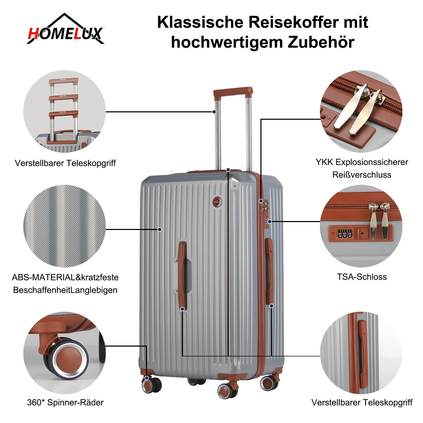 3 Teilig Reisekoffer Kofferset Hartschalen Kofferset mit Rollen Trolley Reisekoffer Set mit TSA-Schloss - Image 7