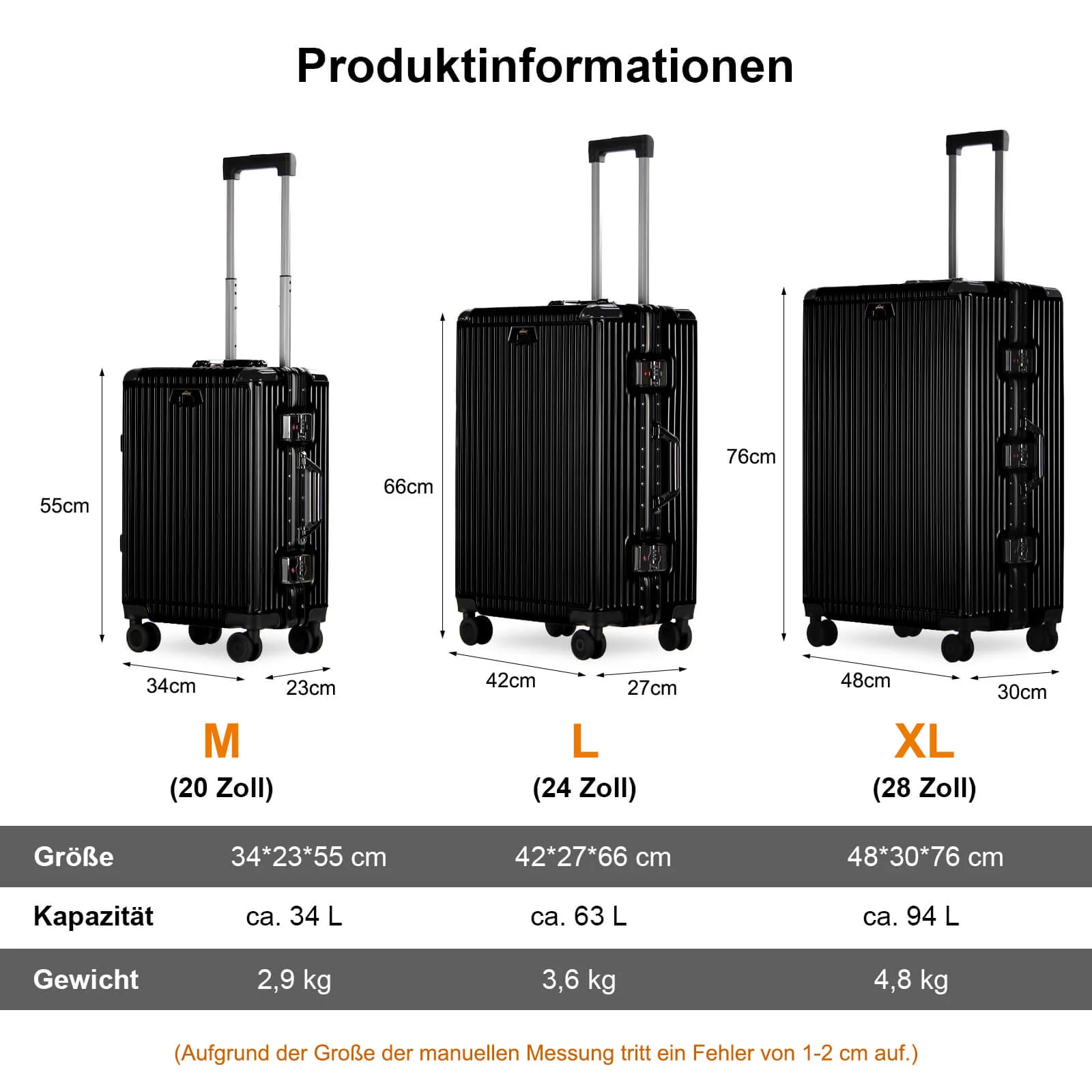 3-teiliges Kofferset Hartschalenkoffer ABS Leicht Trolley Rollkoffer Set M-L-XL Hartschale Reisekoffer - Image 12