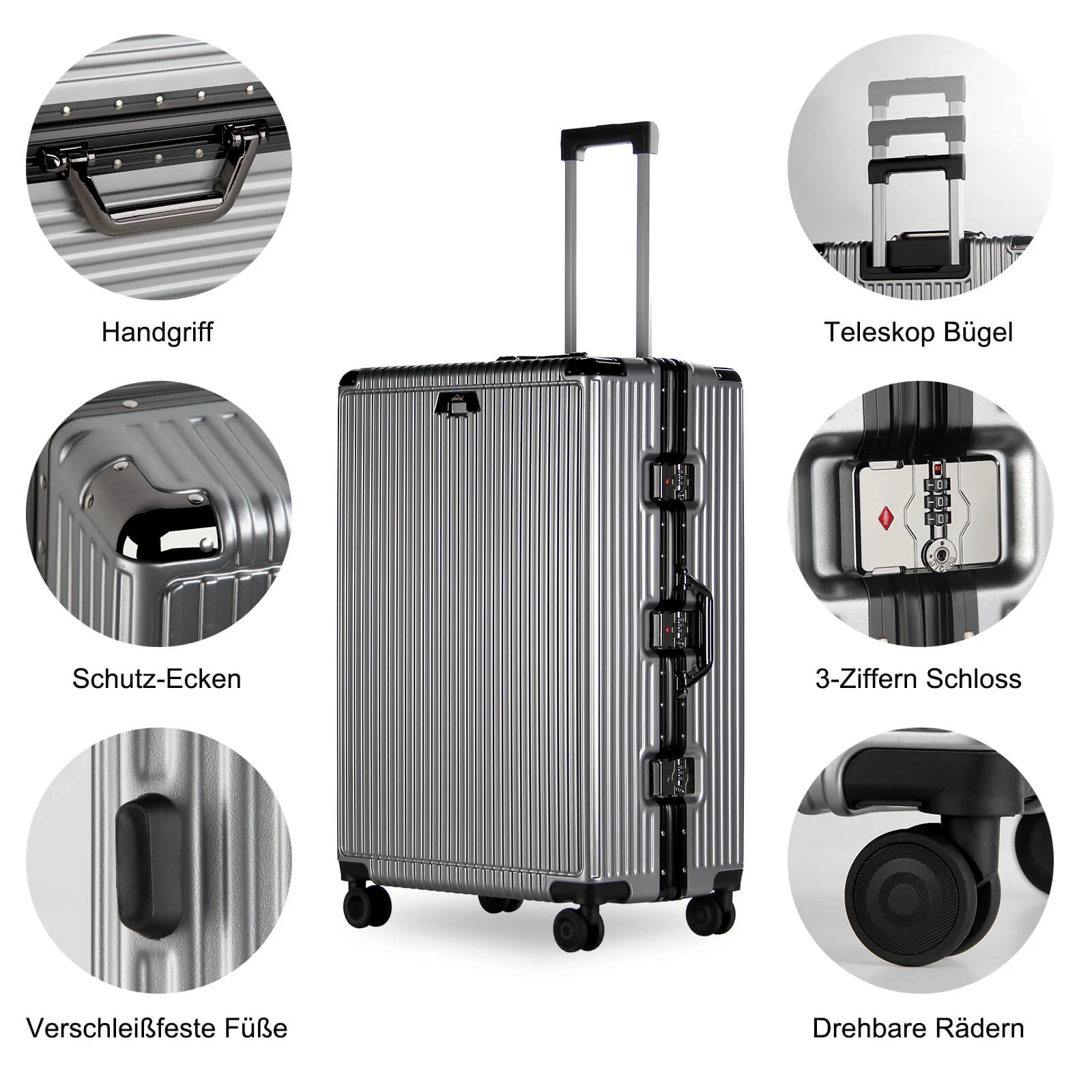 3-teiliges Kofferset Hartschalenkoffer ABS Leicht Trolley Rollkoffer Set M-L-XL Hartschale Reisekoffer - Image 15