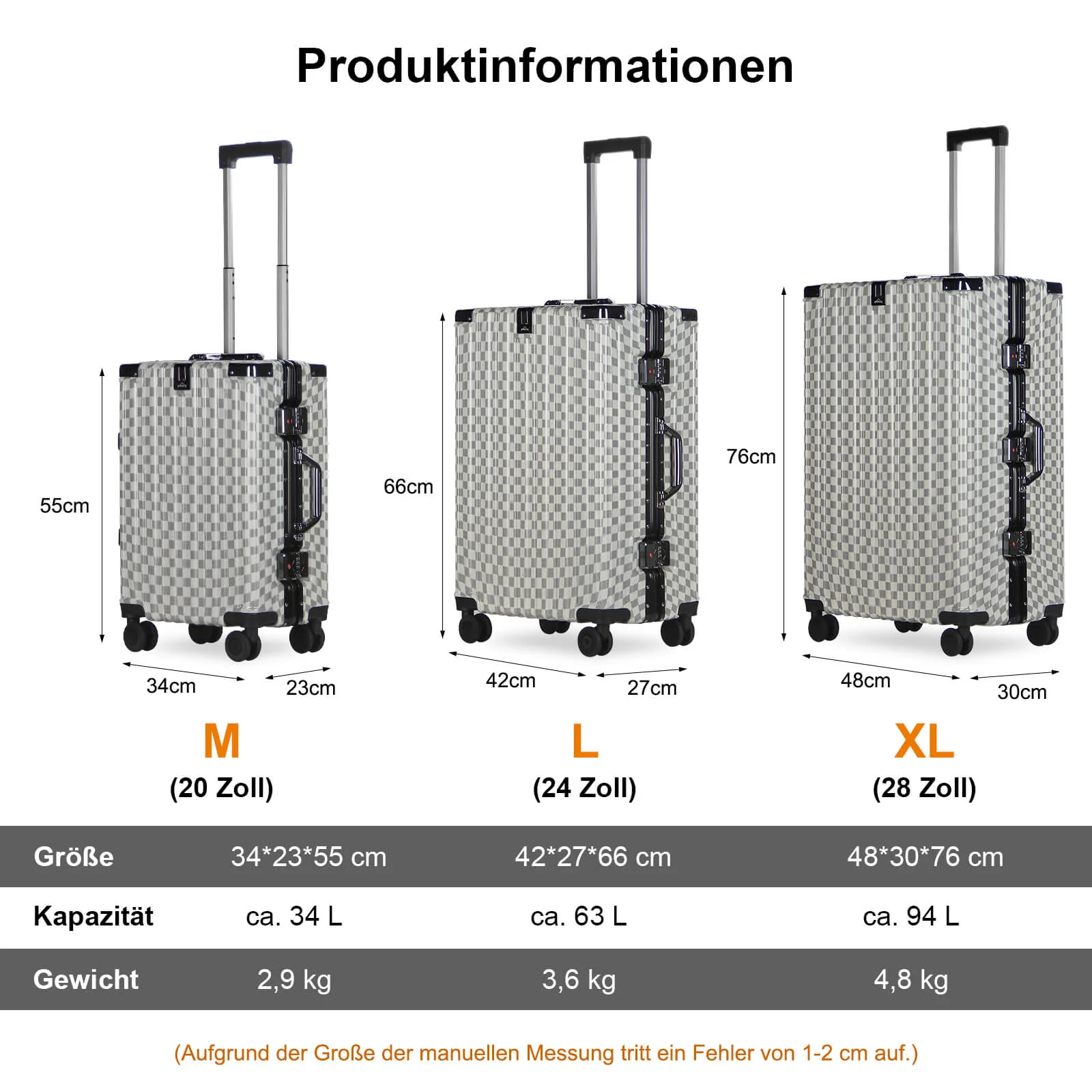 3-teiliges Kofferset Hartschalenkoffer ABS Leicht Trolley Rollkoffer Set M-L-XL Hartschale Reisekoffer - Image 3
