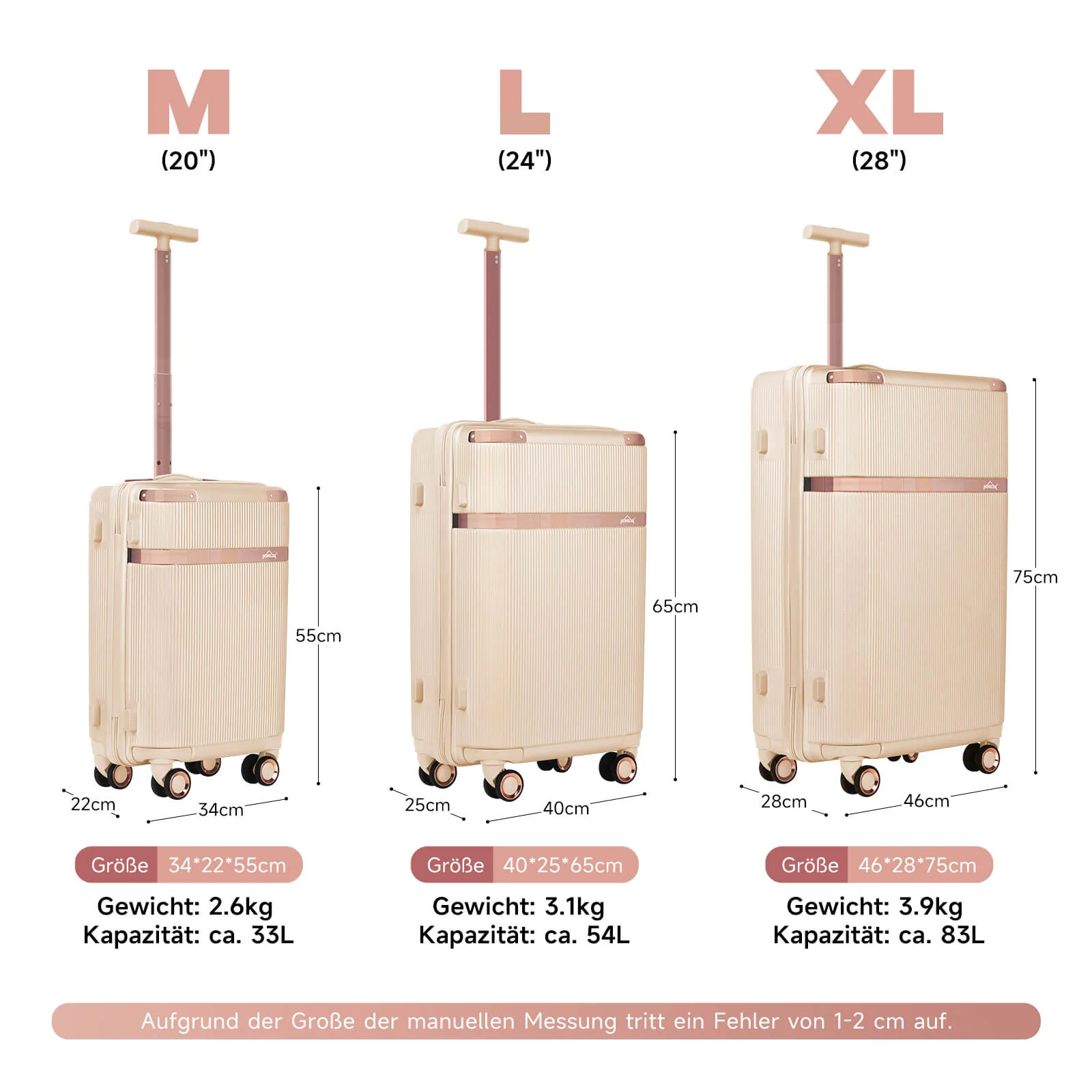 3-teiliges Reisekoffer-Set aus ABS-Hartschale: Leichter Rollkoffer-Trolley in M-L-XL - Image 4