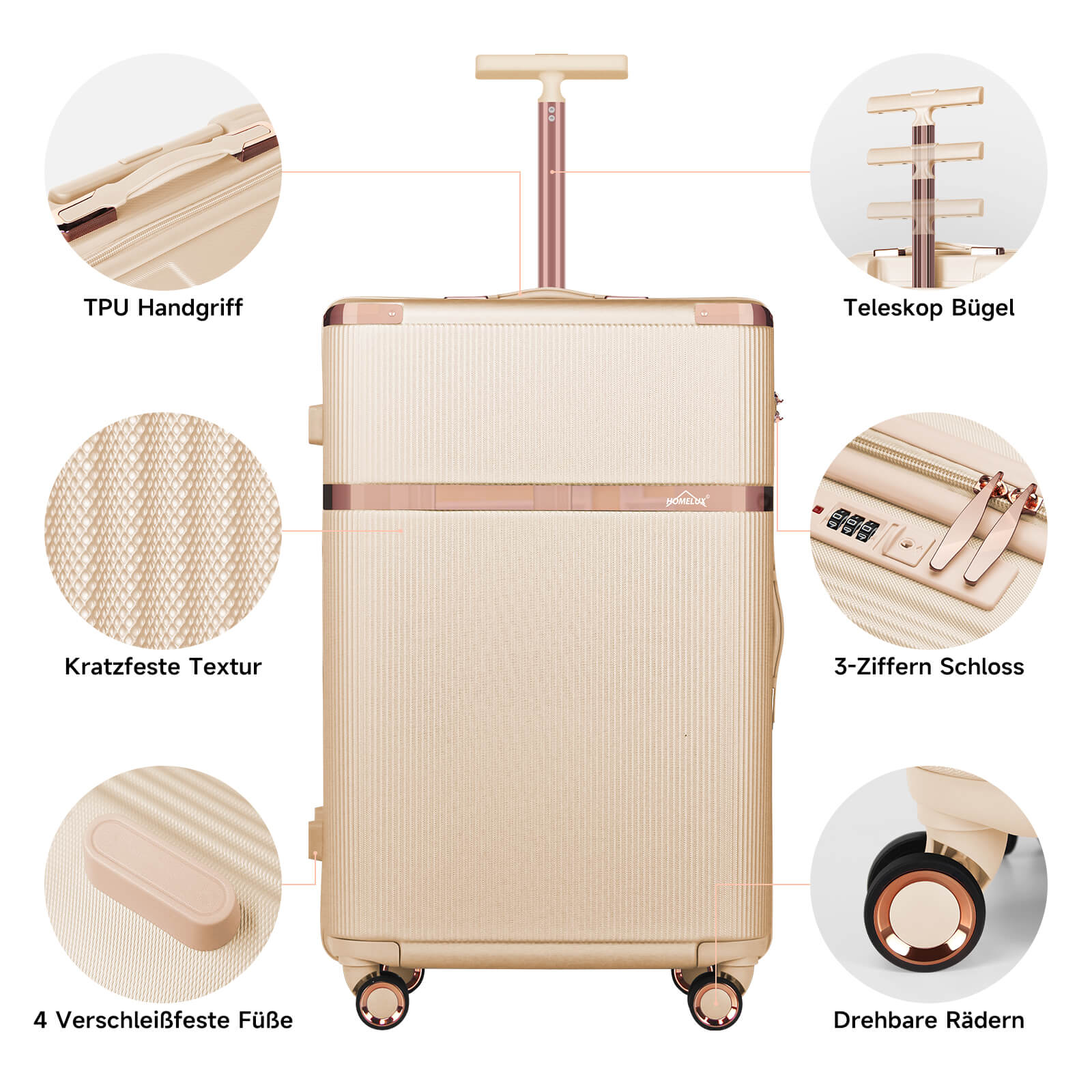 3-teiliges Reisekoffer-Set aus ABS-Hartschale: Leichter Rollkoffer-Trolley in M-L-XL - Image 5