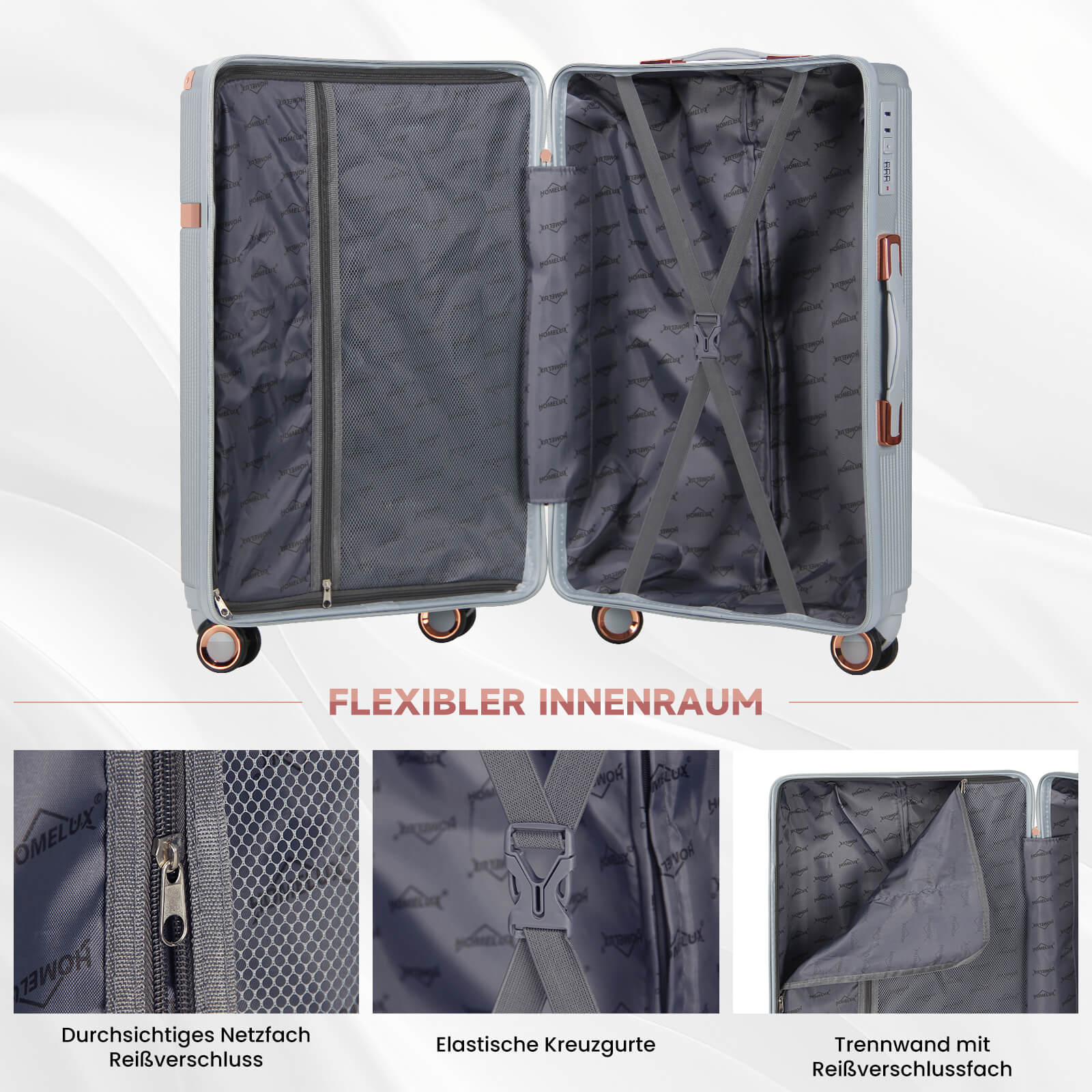 3-teiliges Reisekoffer-Set aus ABS-Hartschale: Leichter Rollkoffer-Trolley in M-L-XL - Image 6