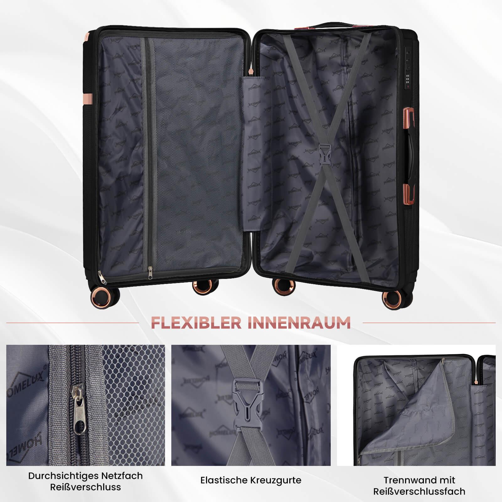3-teiliges Reisekoffer-Set aus ABS-Hartschale: Leichter Rollkoffer-Trolley in M-L-XL - Image 8