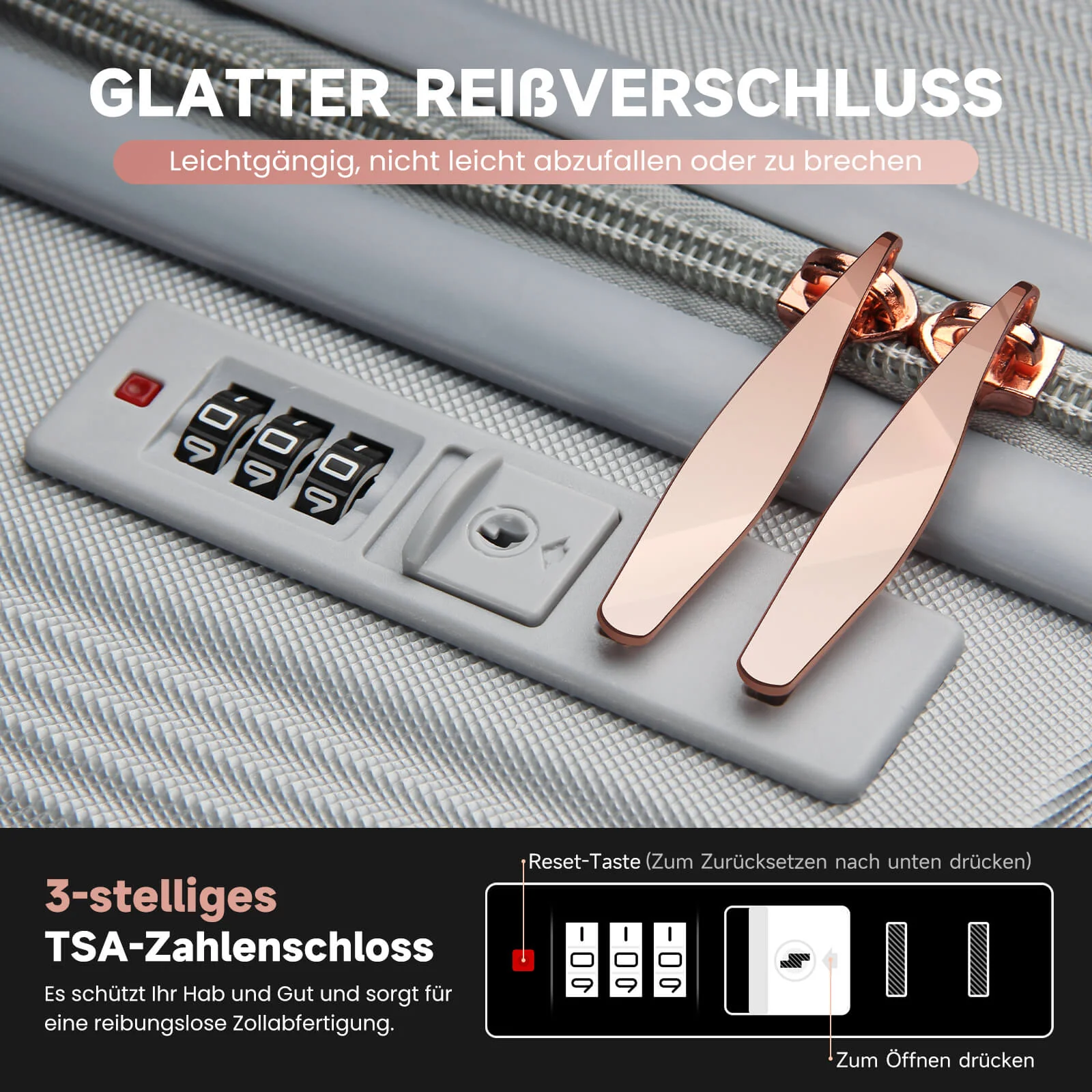 3-teiliges Reisekoffer-Set aus ABS-Hartschale: Leichter Rollkoffer-Trolley in M-L-XL - Image 9