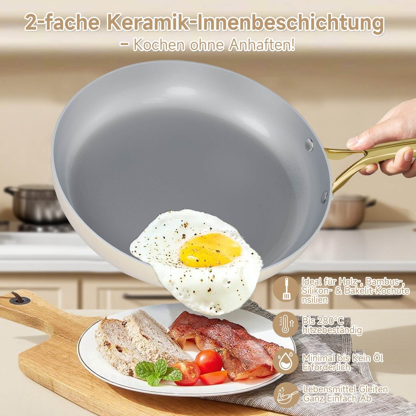 3-tlg Antihaft Aluguss Bratpfannen Set Keramik Pfannenset Induktion 20/24/28cm - Image 4